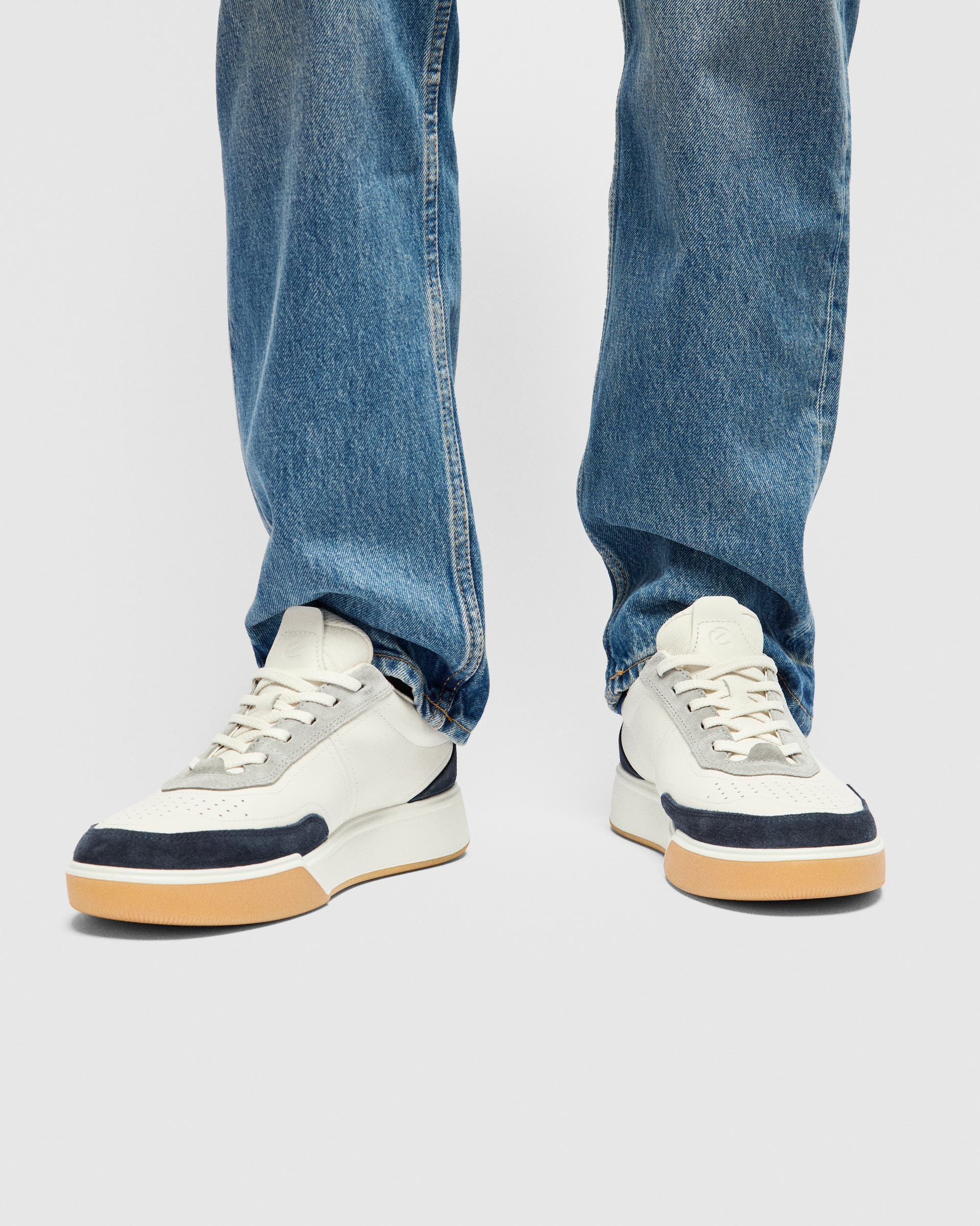 Men's ECCO® Street Court Leather Sneaker - White - Lifestyle image-1