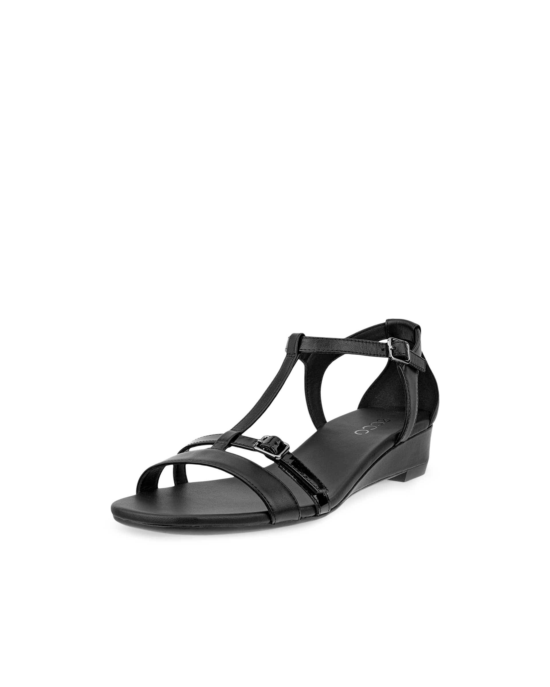 Damskie skórzane sandały na koturnie ECCO® ASTRID - Czarny - Main