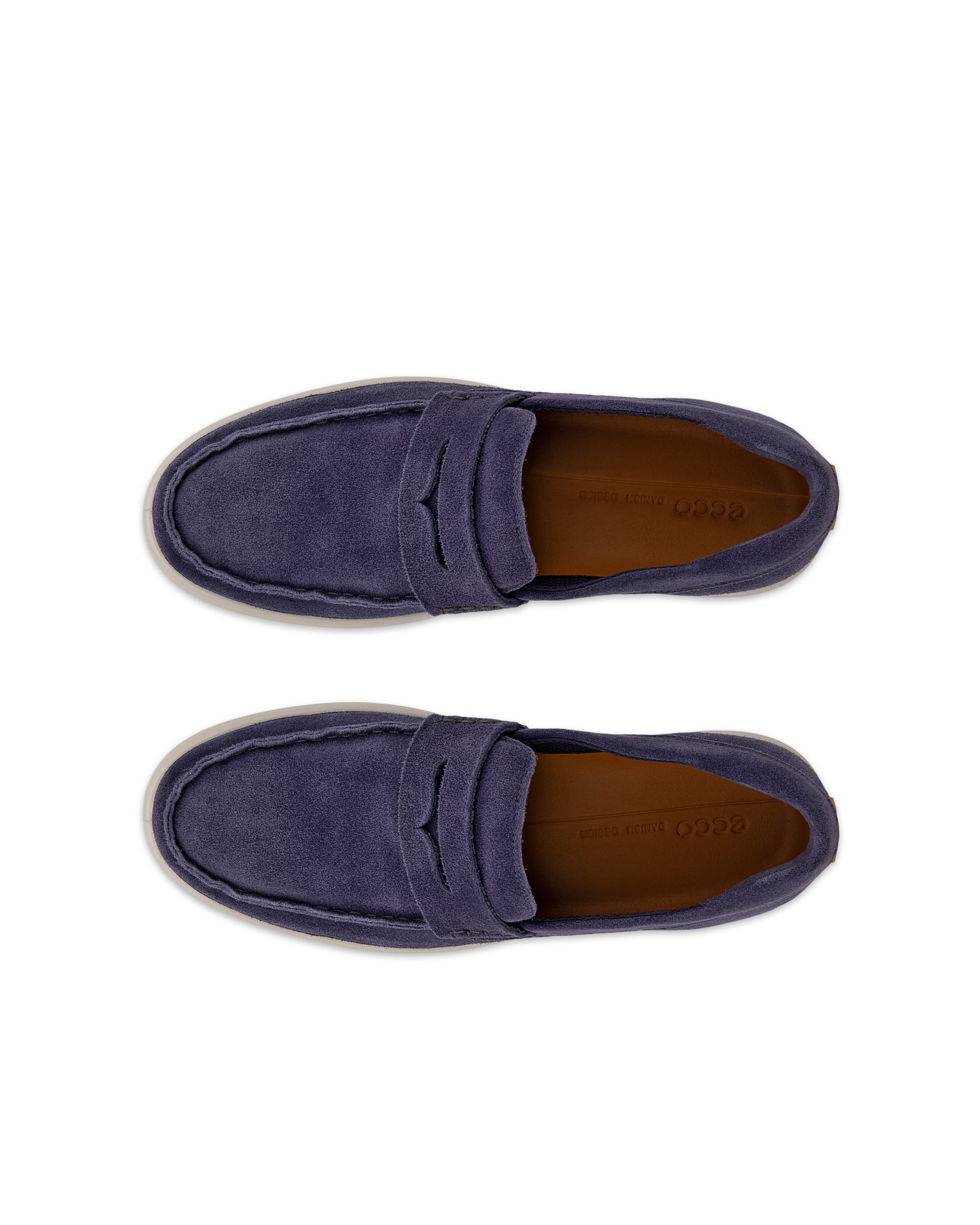 Men's ECCO® Soft 7 Suede Penny Loafer - Purple - Top left pair