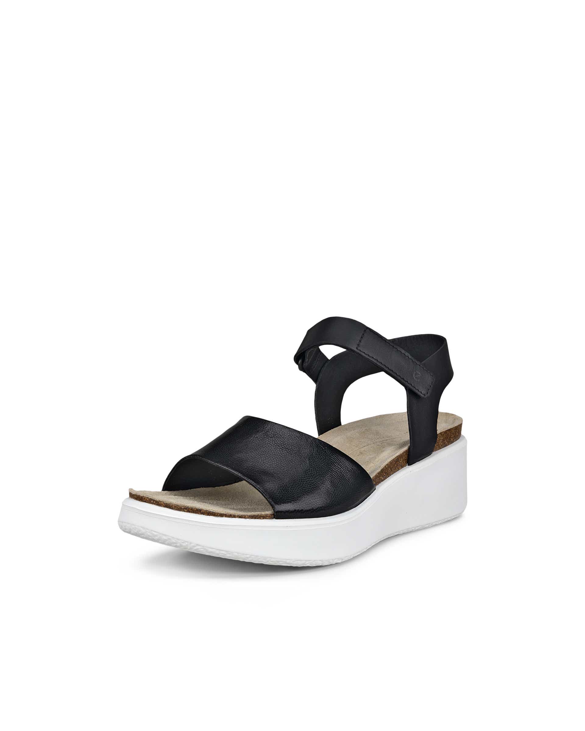 Women's ECCO® Flowt Wedge Leather Cork Heeled Sandal - Black - Main