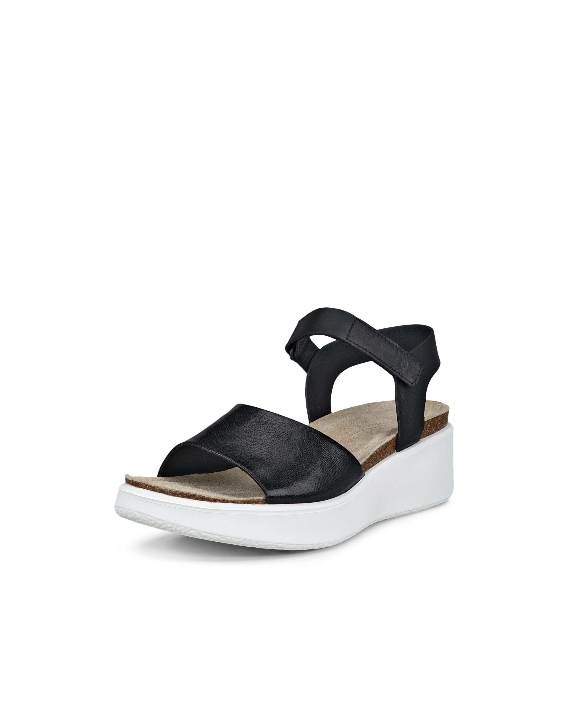 Women's ECCO® Flowt Wedge Leather Cork Heeled Sandal - Black - Main