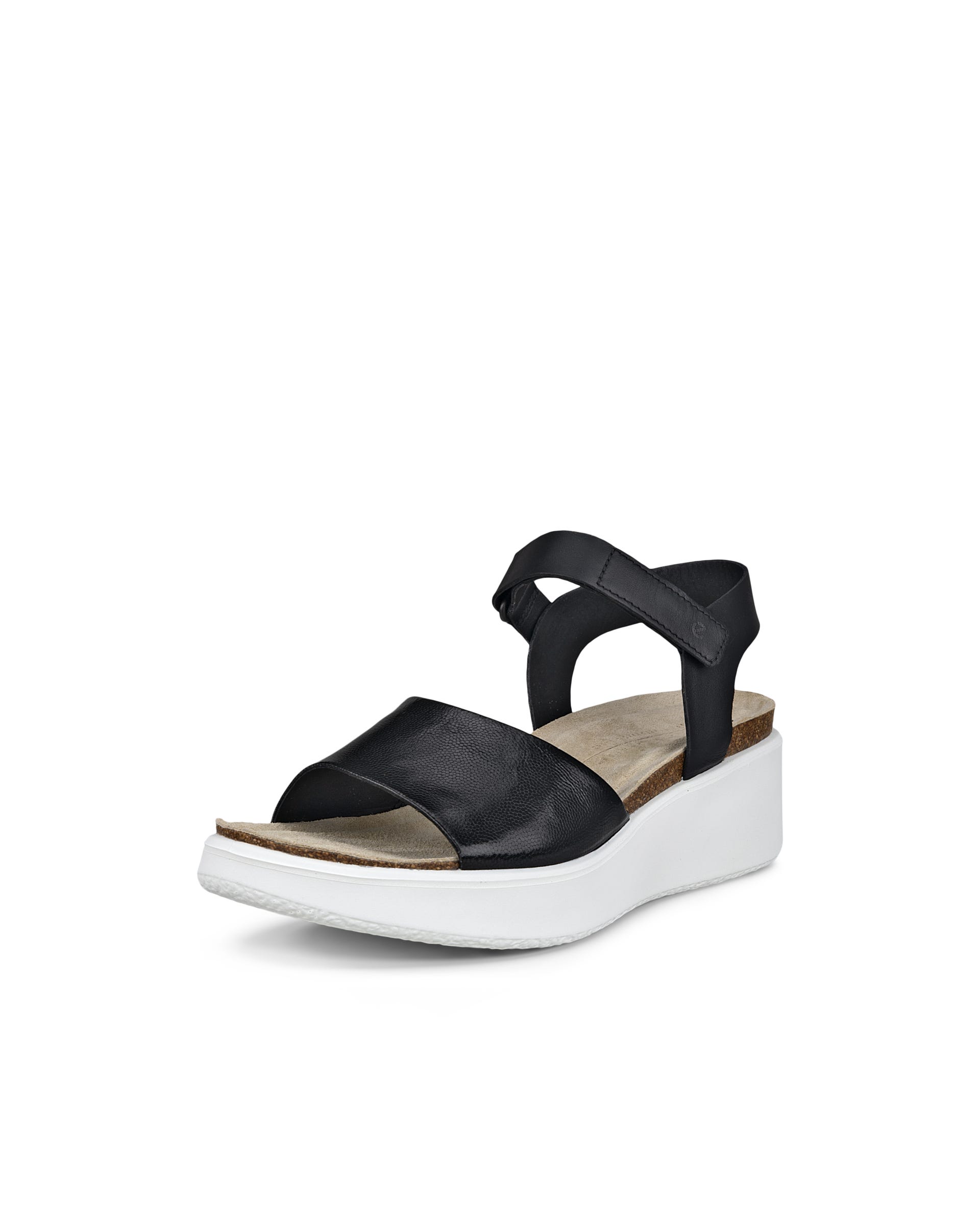 Women's ECCO® Flowt Wedge Leather Cork Heeled Sandal - Black - Main