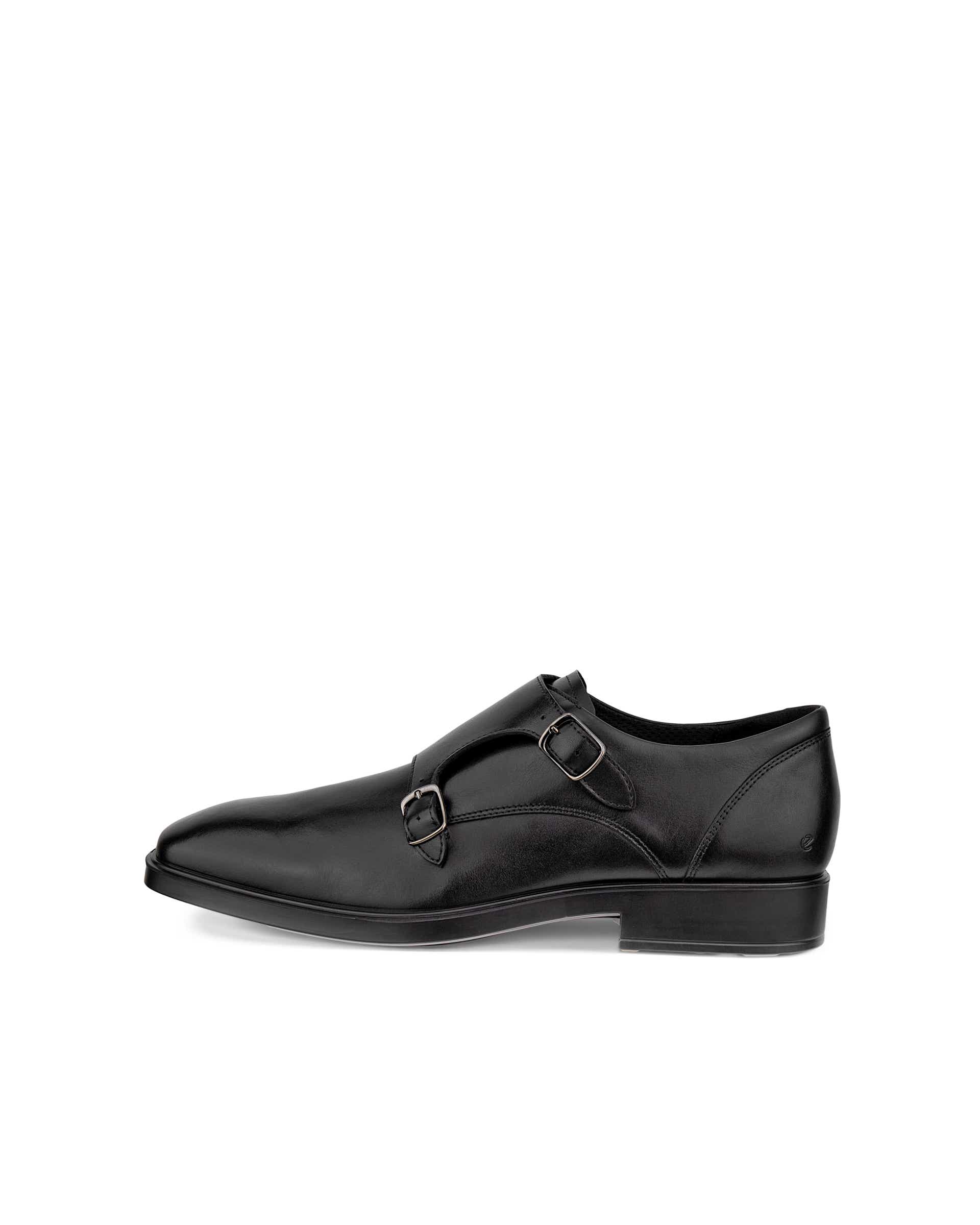 Men's ECCO® Metropole Milan Leather Double Monk Dress Shoe - Black - Outside