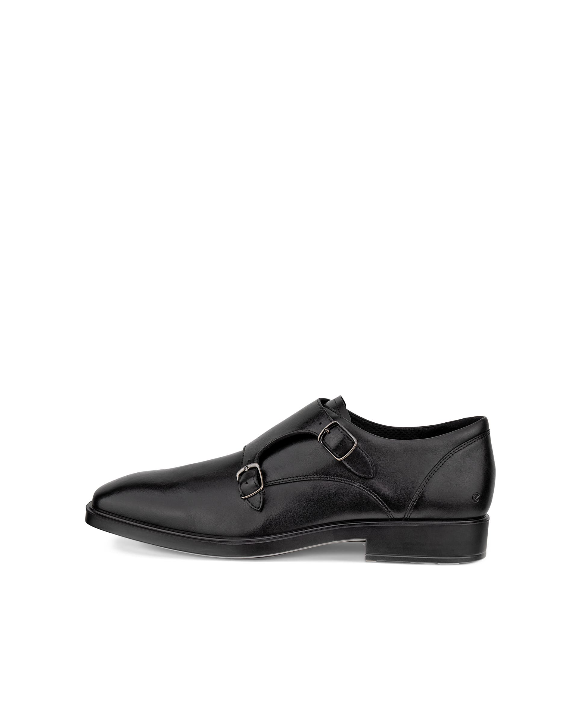 Men's ECCO® Metropole Milan Leather Double Monk Dress Shoe - Black - Outside