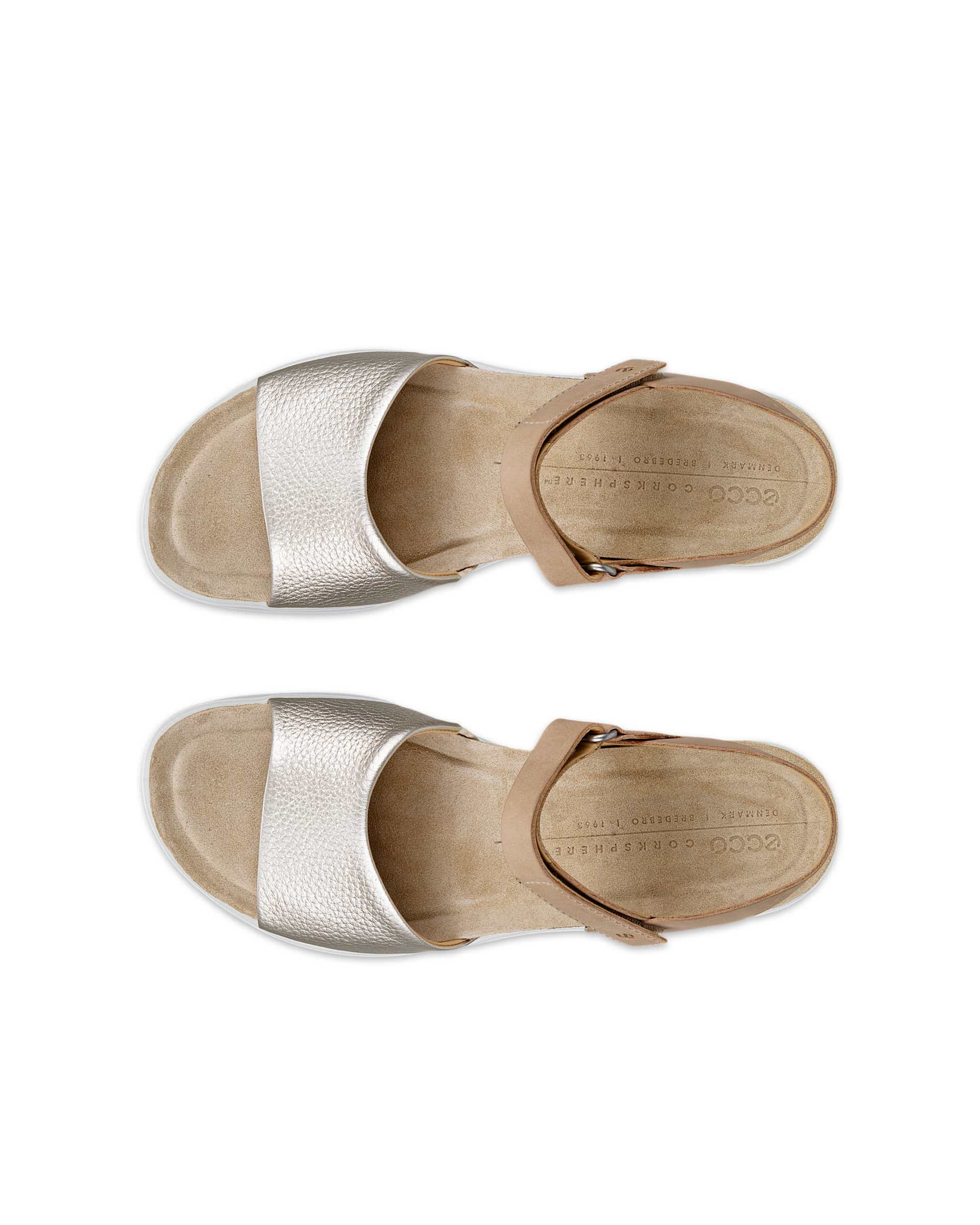 ECCO® Flowt Dames leren sandaal met kurken sleehak - Bruin - Top left pair