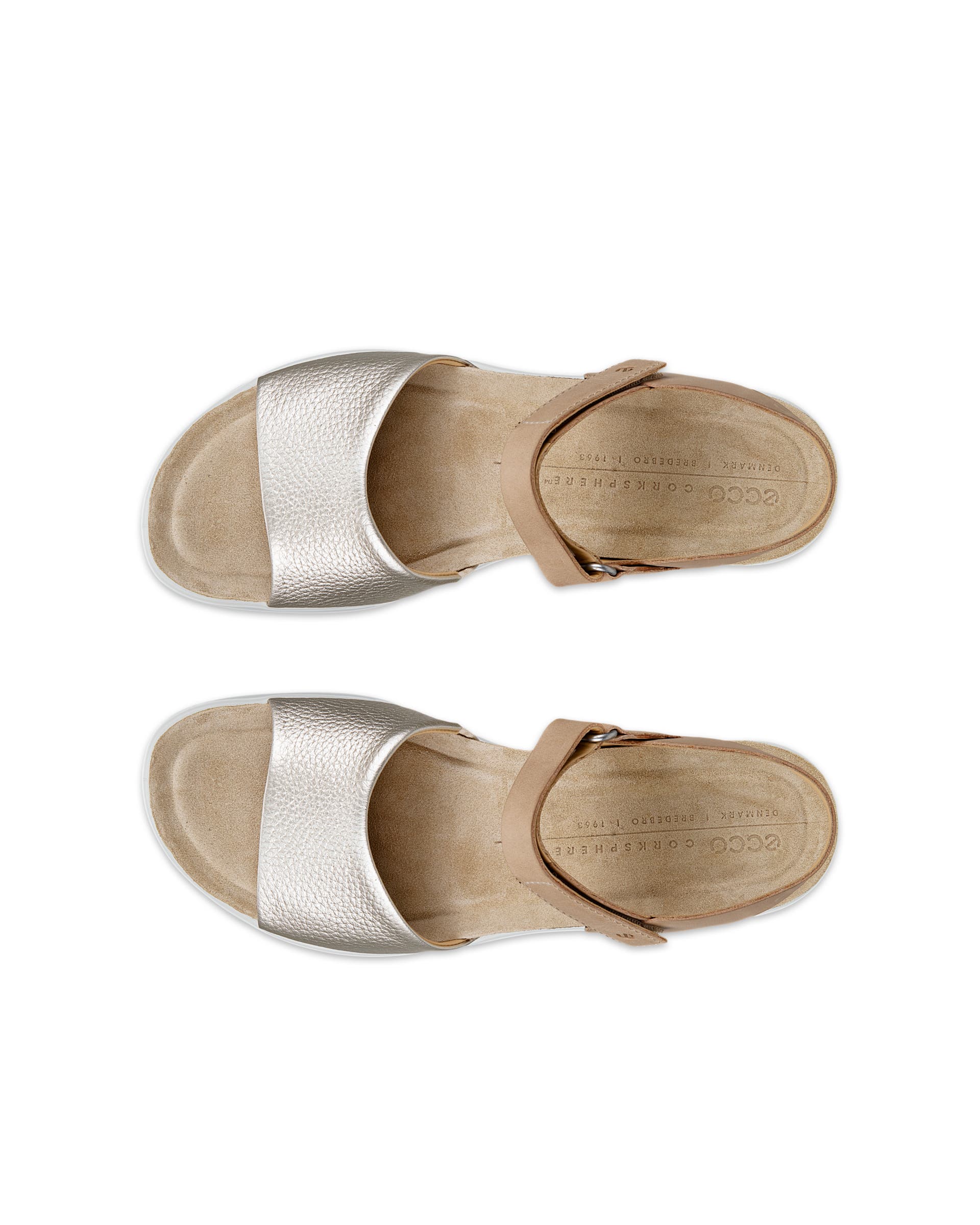 ECCO Flowt Wedge ウィメンズ レザーコルクヒールウェッジソールサンダル - ブラウン - Top left pair