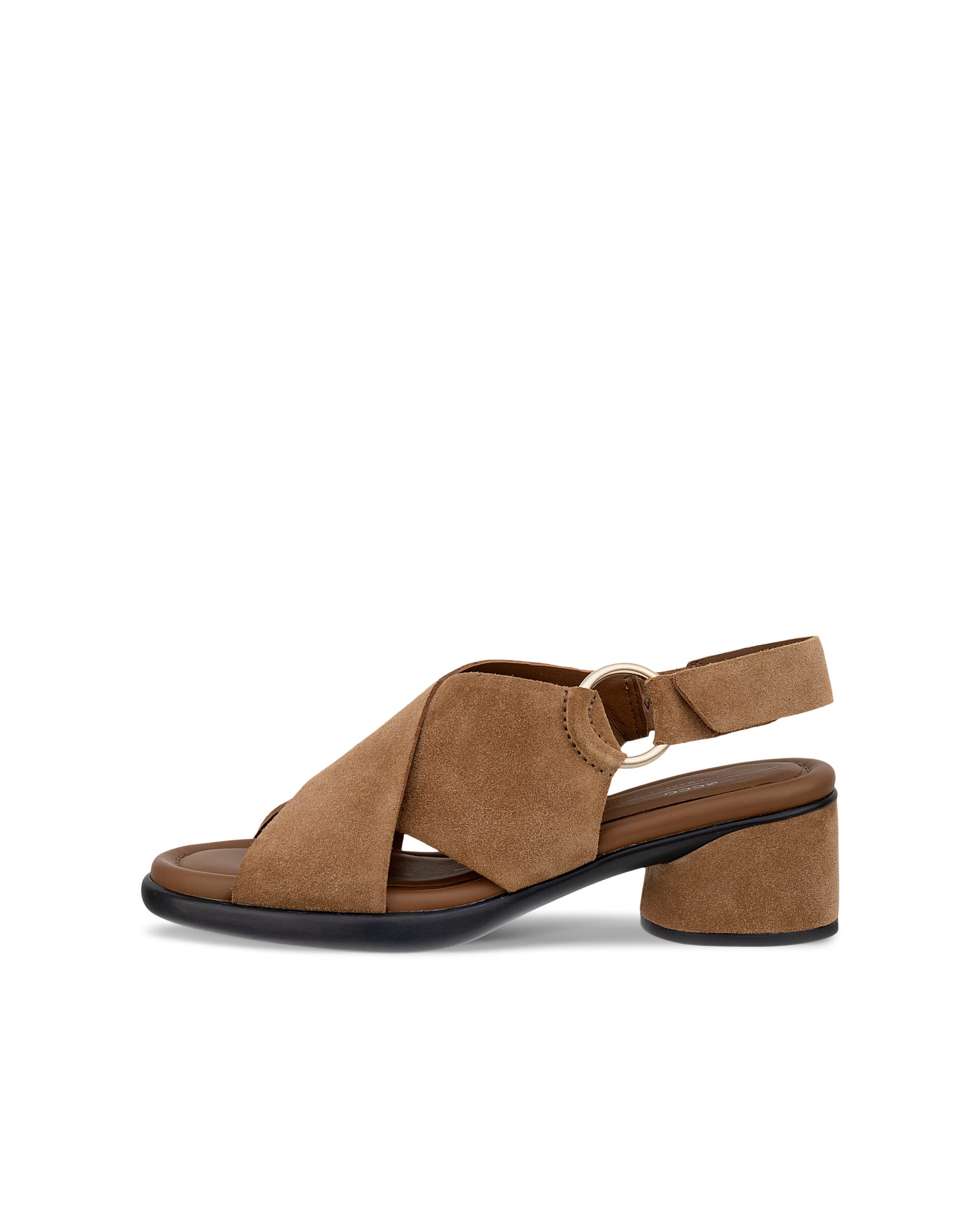 Women's ECCO® Metropole Seoul Suede Heeled Slingback Sandal - Brown - Outside