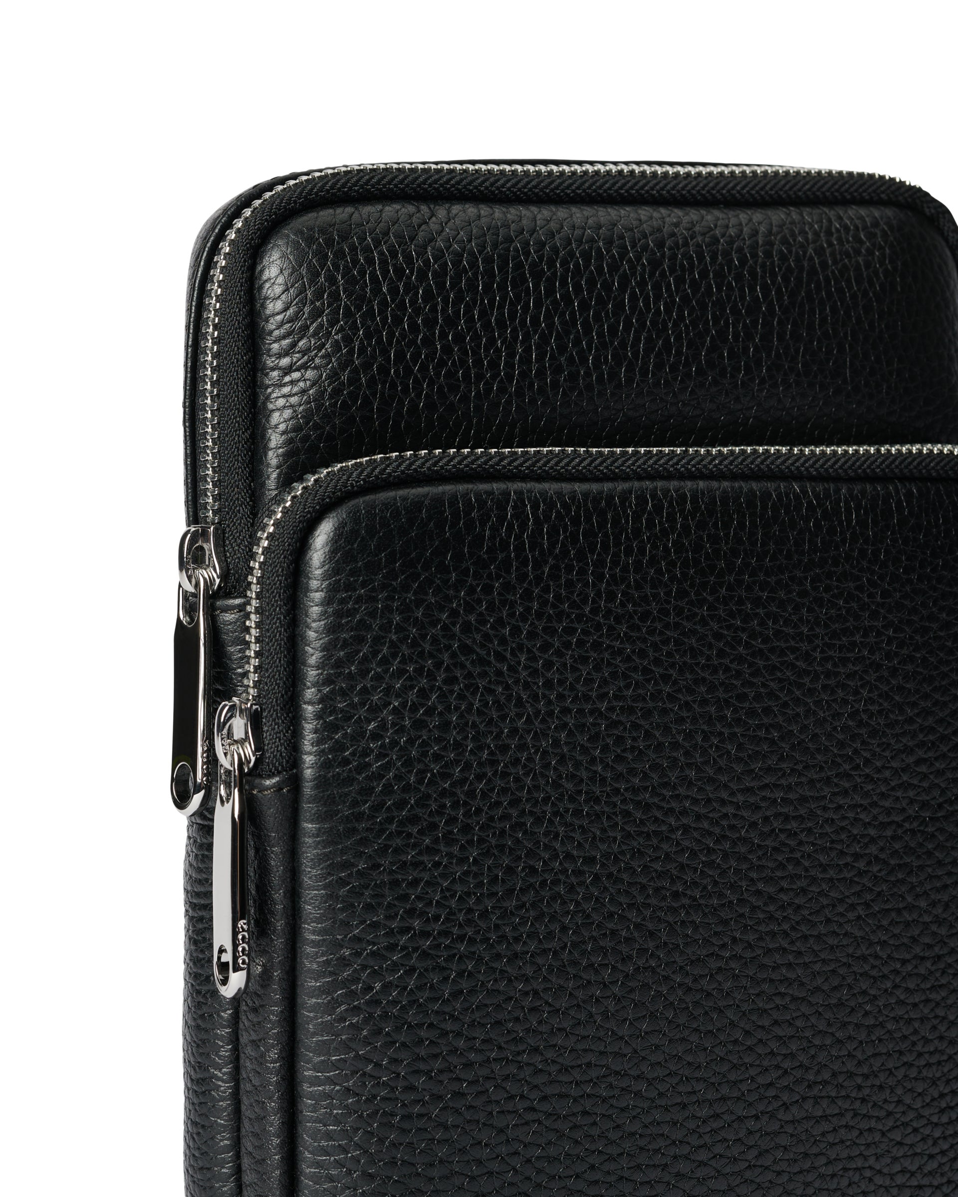 ECCO Flat Pouch Pebbled レザークロスボディバッグ - ブラック - Detail-1