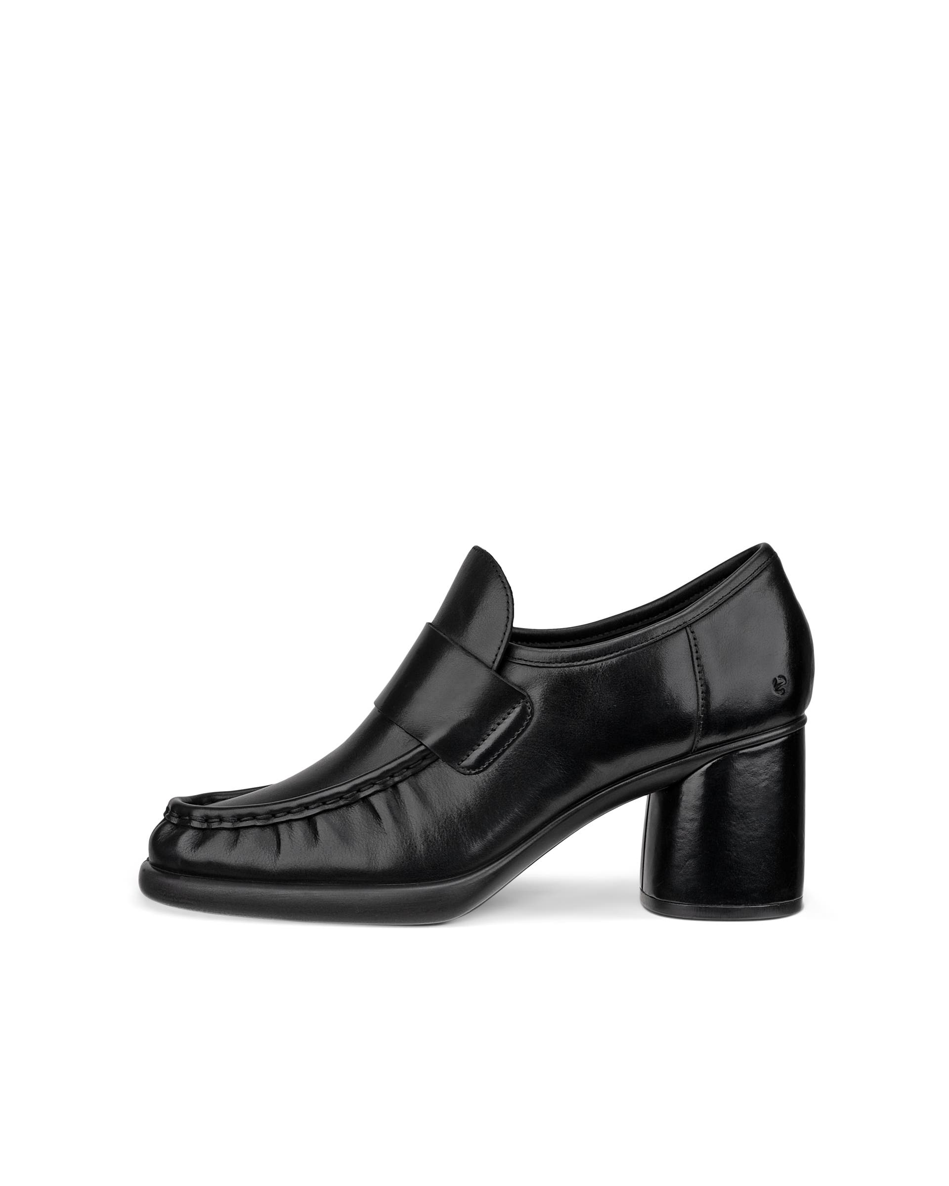 Women's ECCO® Sculpted LX 55 Leather Block-Heeled Loafer - Black - Outside