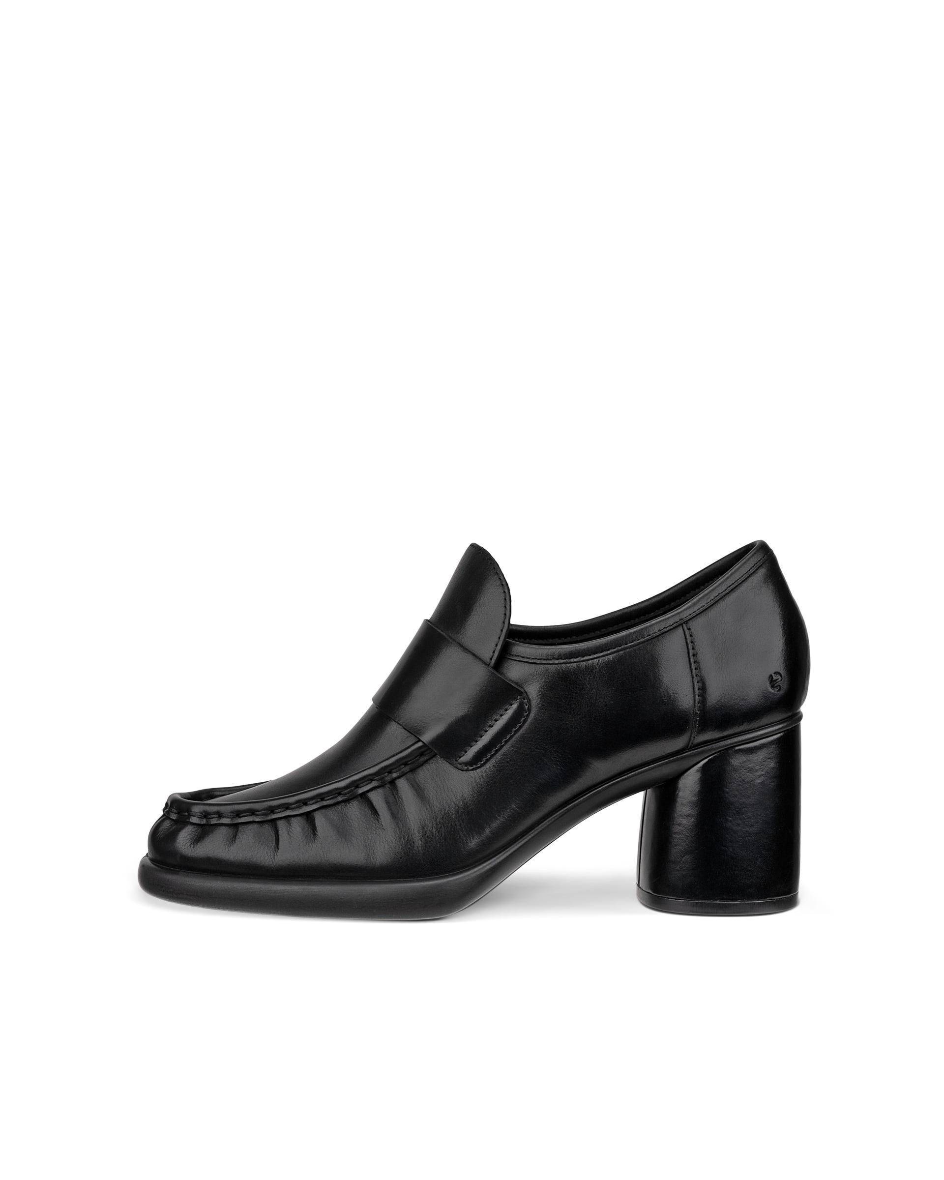 Women's ECCO® Sculpted LX 55 Leather Block-Heeled Loafer - Black - Outside