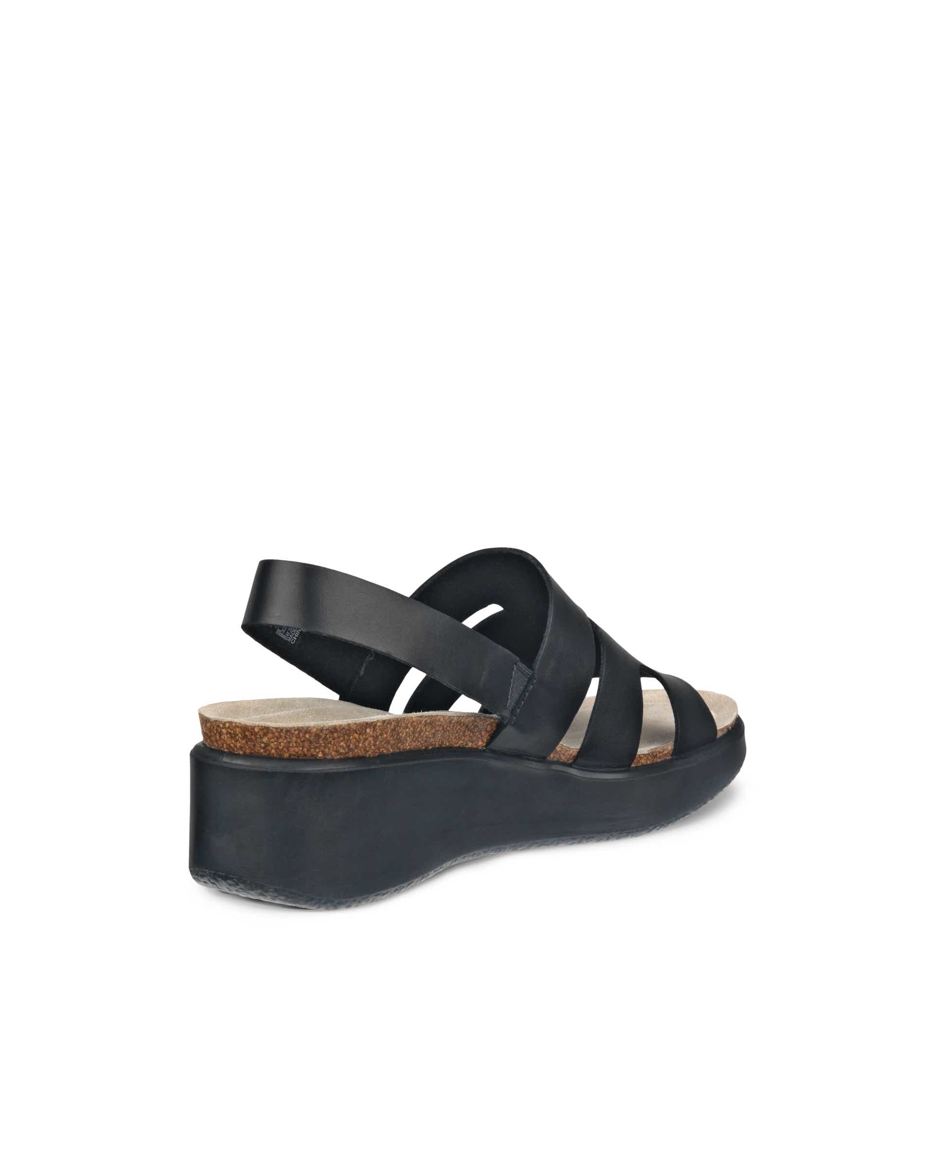ECCO® Flowt Wedge Cork Skinnsandal med kilklack kork dam - Svart - Back