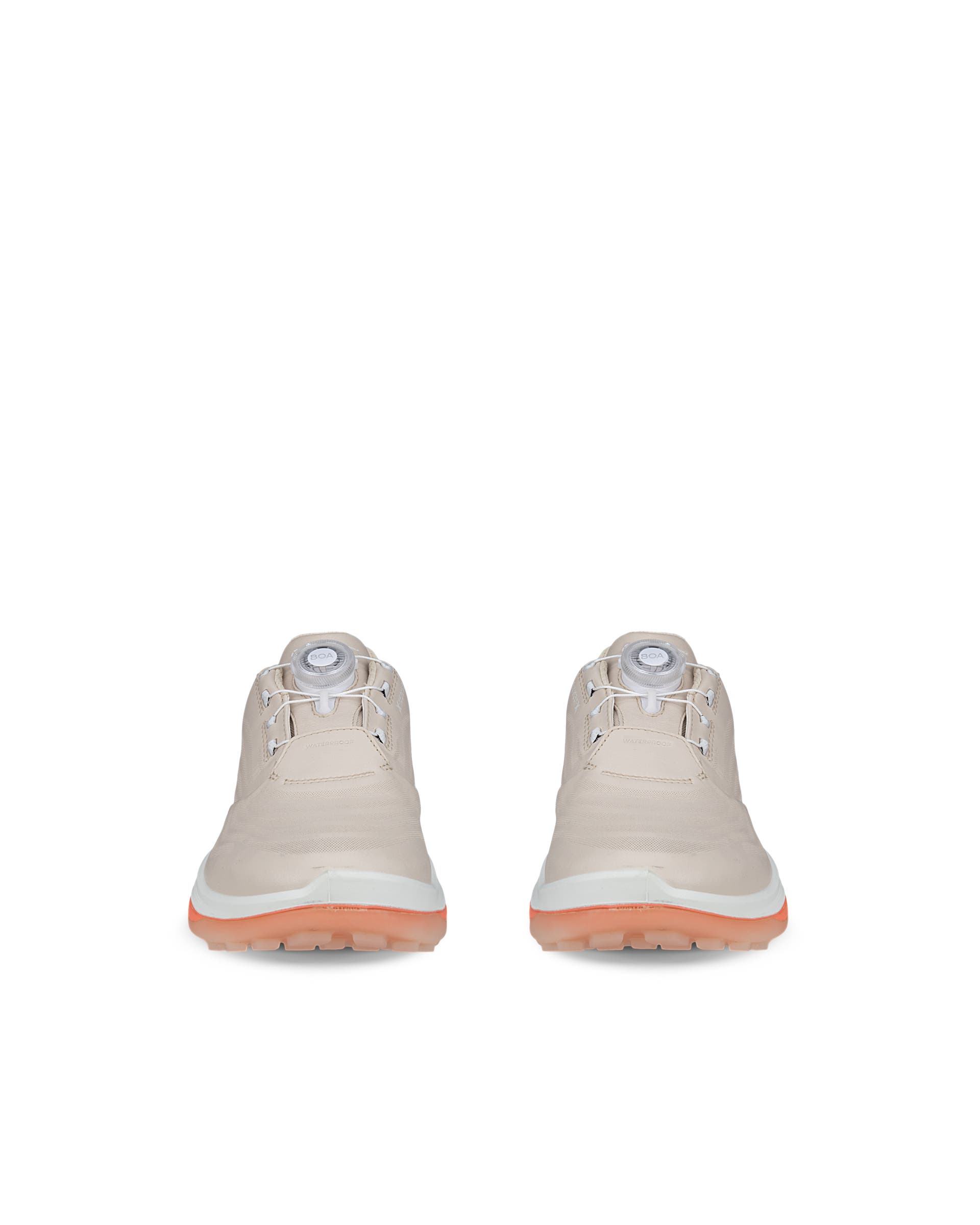 Women's ECCO® Golf LT1 Hybrid Boa Leather Waterproof Golf Shoe - Beige - Front pair