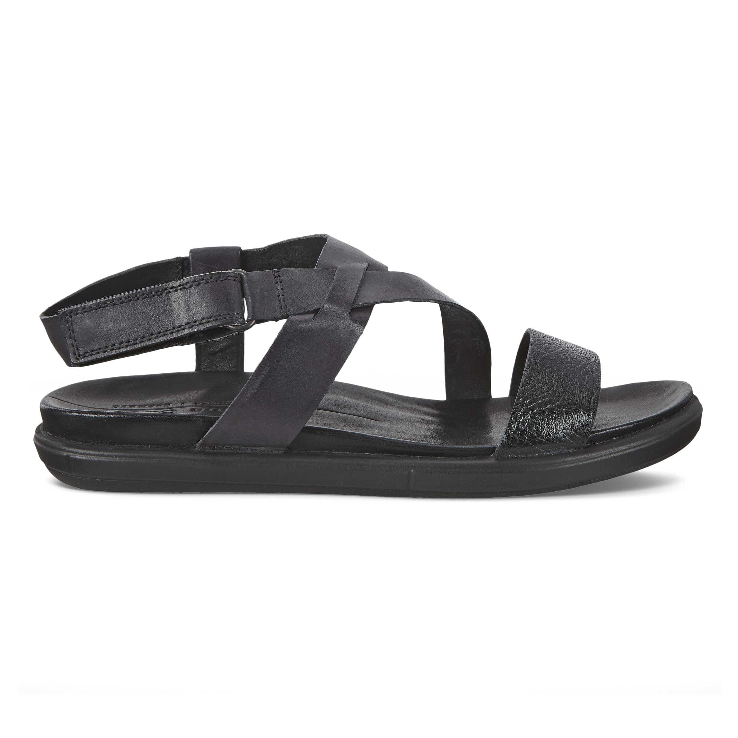 Women's ECCO® Simpil Nubuck Flat Sandal - Black - Outside
