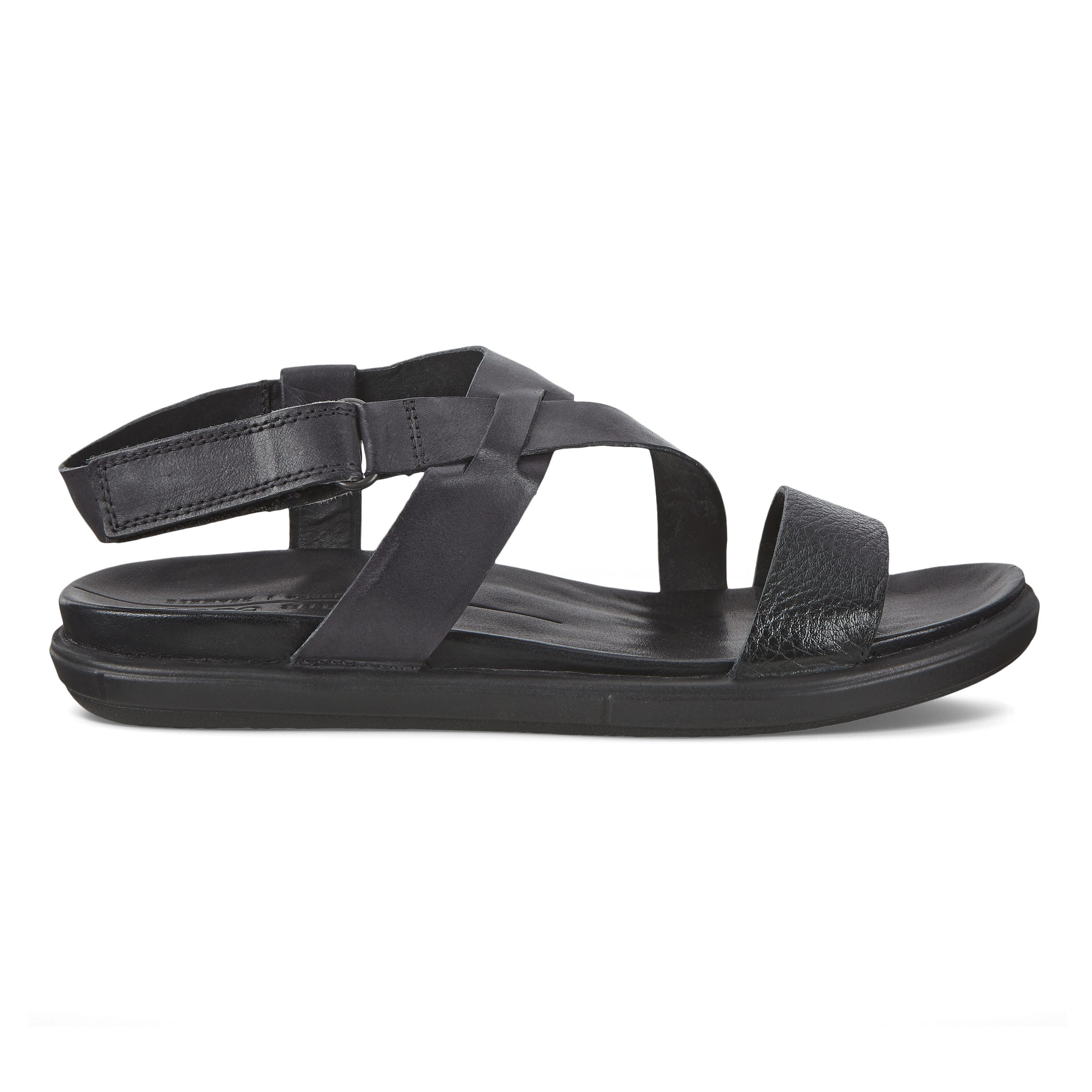 Women's ECCO® Simpil Nubuck Flat Sandal - Black - Outside