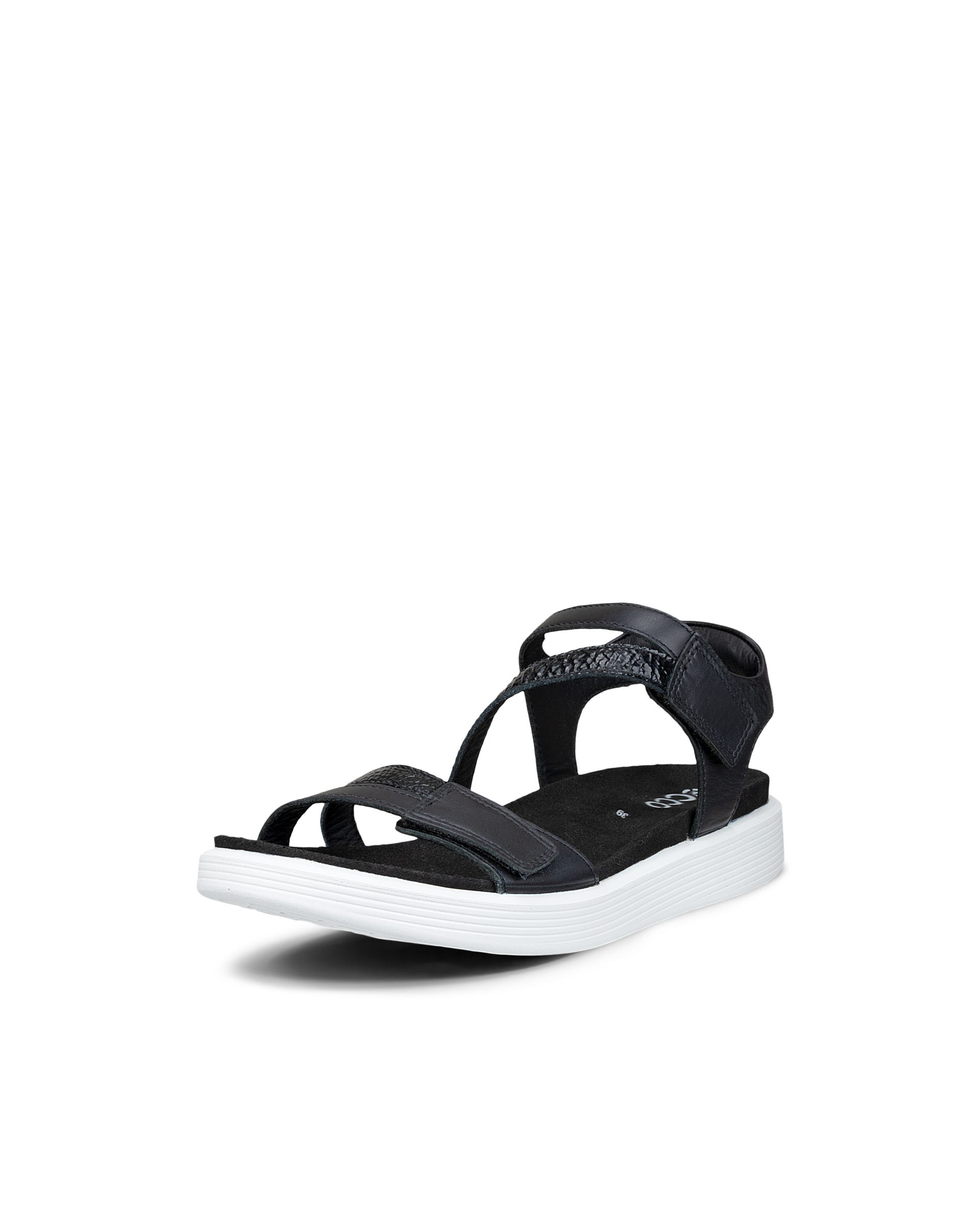 Women's ECCO® Soft Sandal Leather Two Strap Sandal - Black - Main