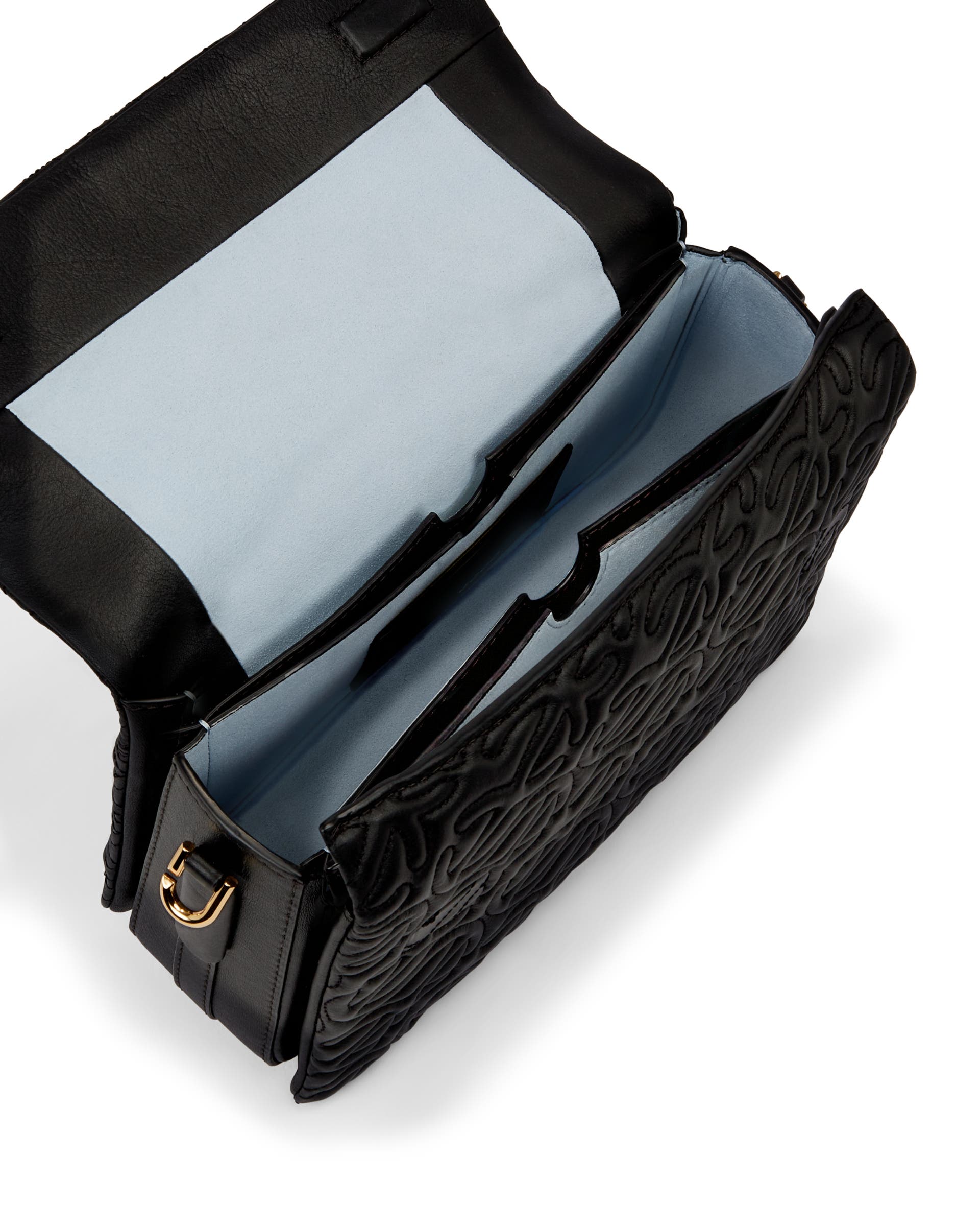 ECCO® Pinch Large Quilted Wave Leather Crossbody Bag - Black - Inside