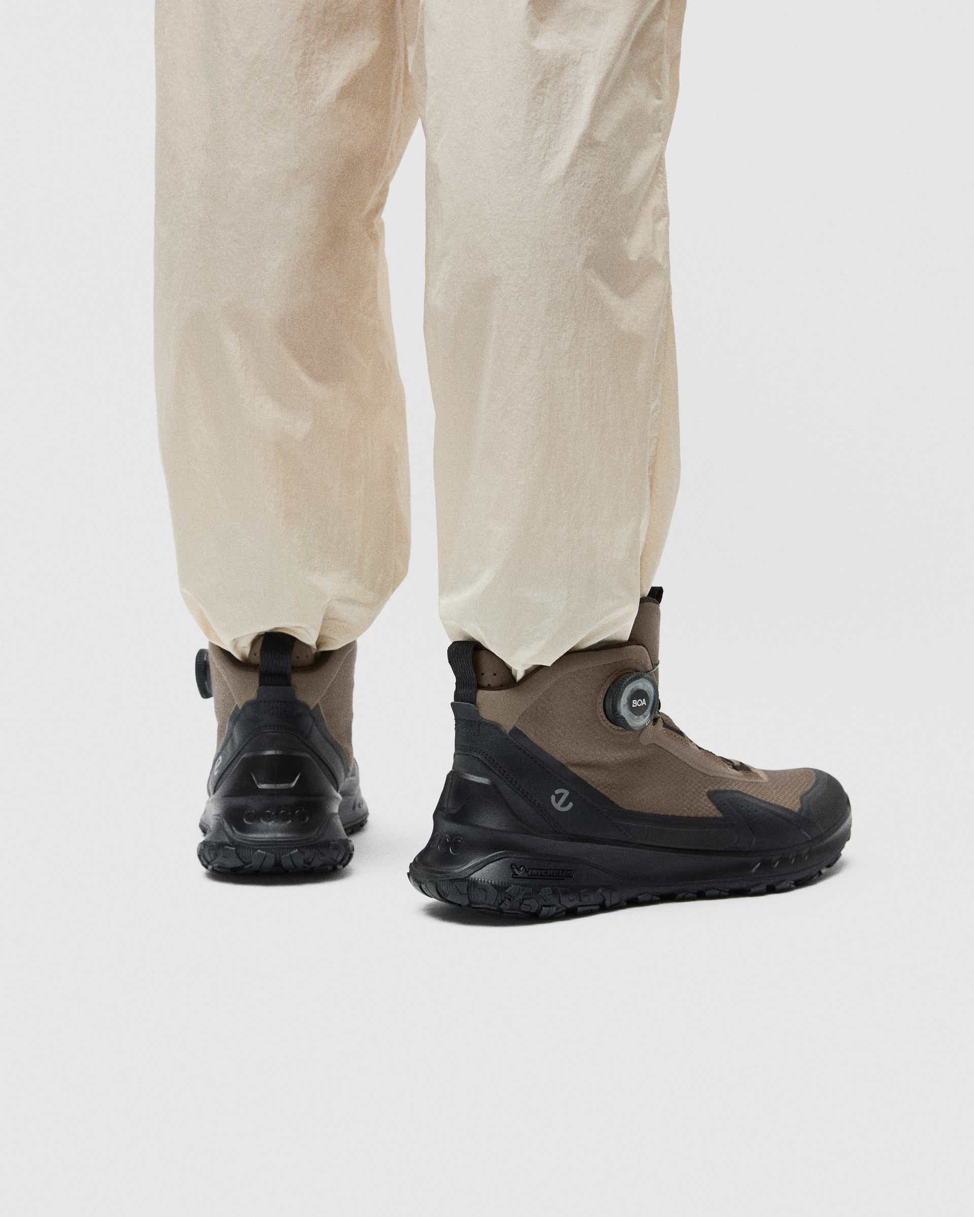 Men's ECCO® ULT-TRN Textile Waterproof Mid-Cut Boa Sneaker Boot - Brown - Lifestyle image-1