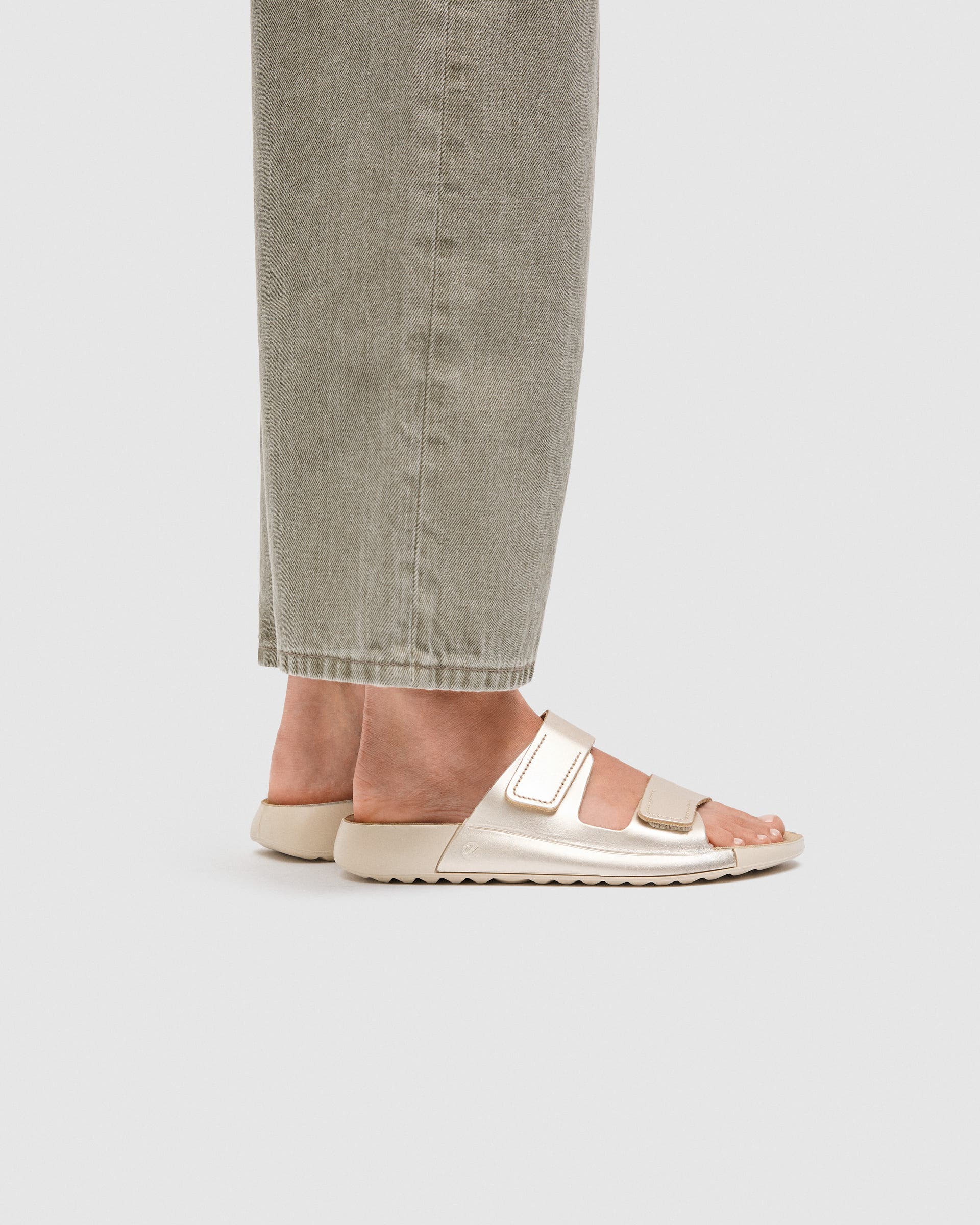 Women's ECCO® Cozmo Leather Two Strap Sandal - Gold - Lifestyle image-1