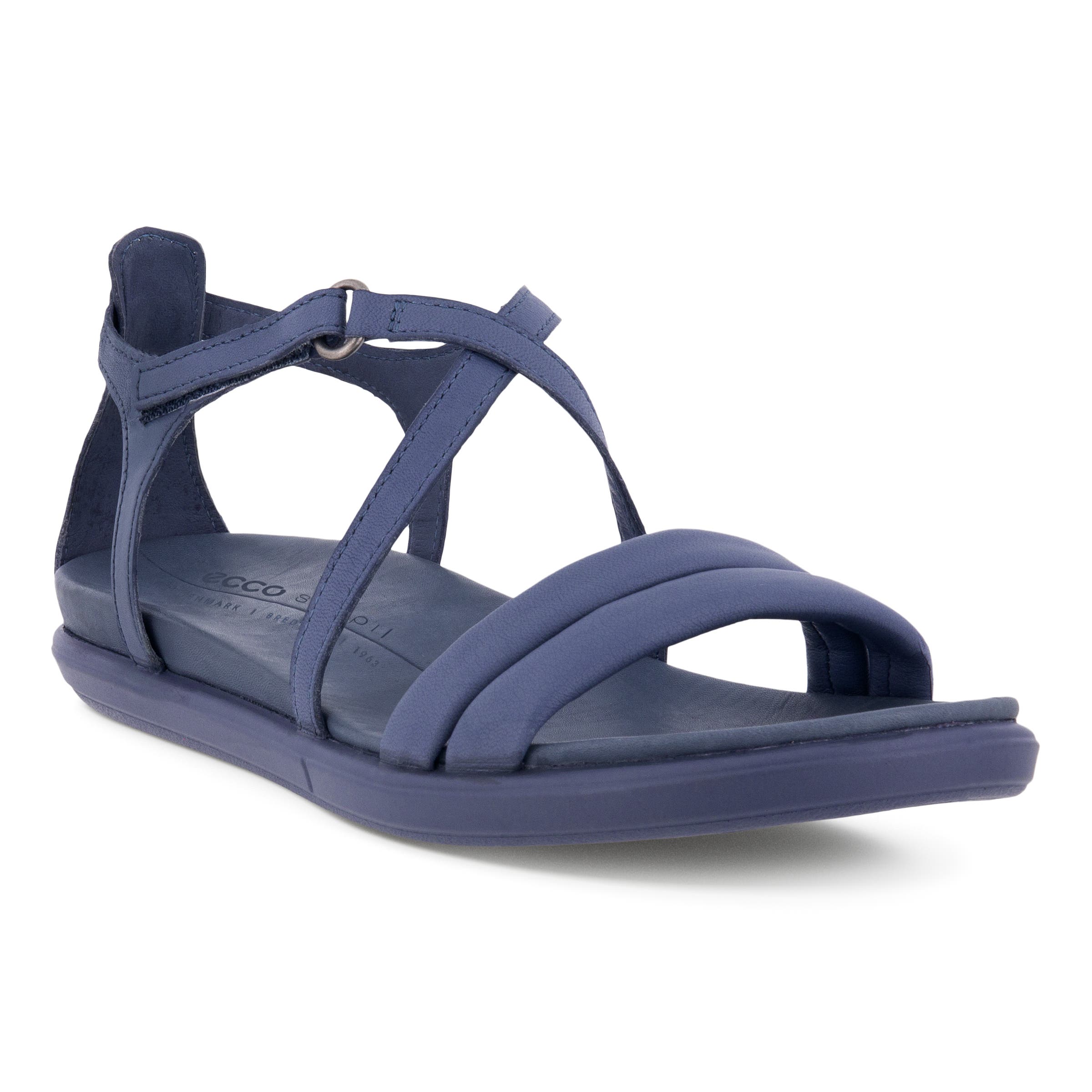Women's ECCO® Simpil Leather Flat Sandal - Blue - Main