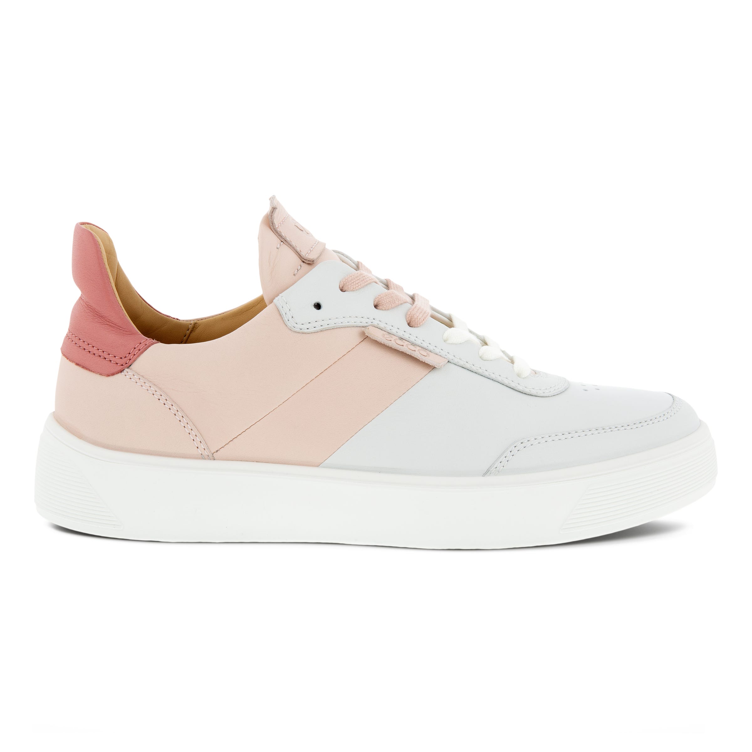 Women's ECCO® Street Tray Leather Sneaker - Pink - Outside