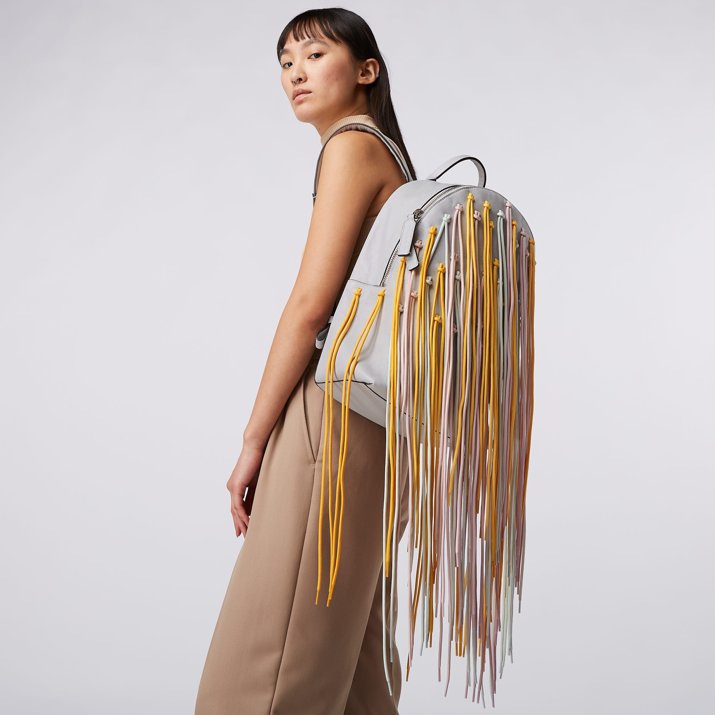 ECCO® E Leather Lace Round Backpack - White - Modelshot-1