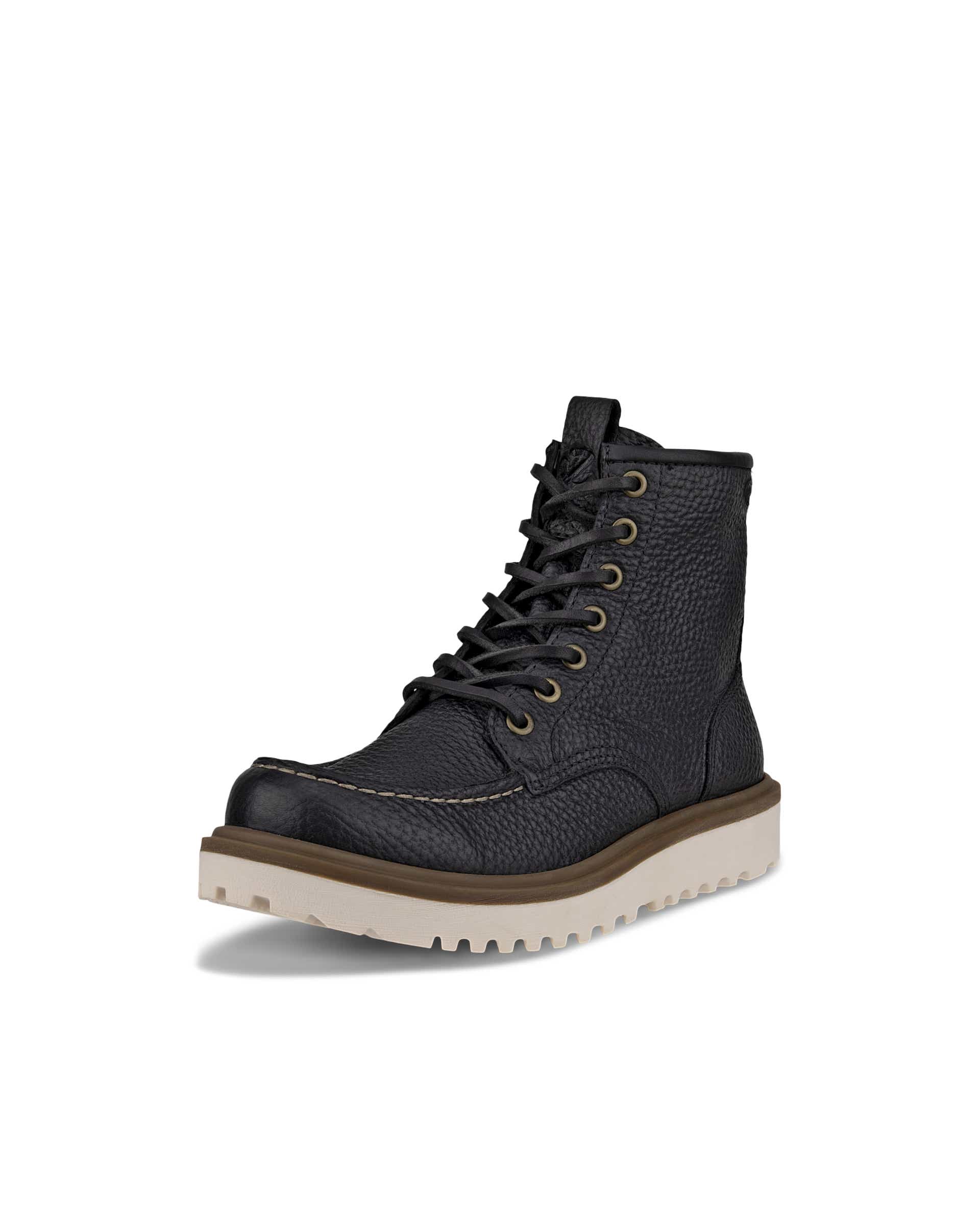 Women's ECCO® Staker Leather Moc-Toe Boot - Black - Main