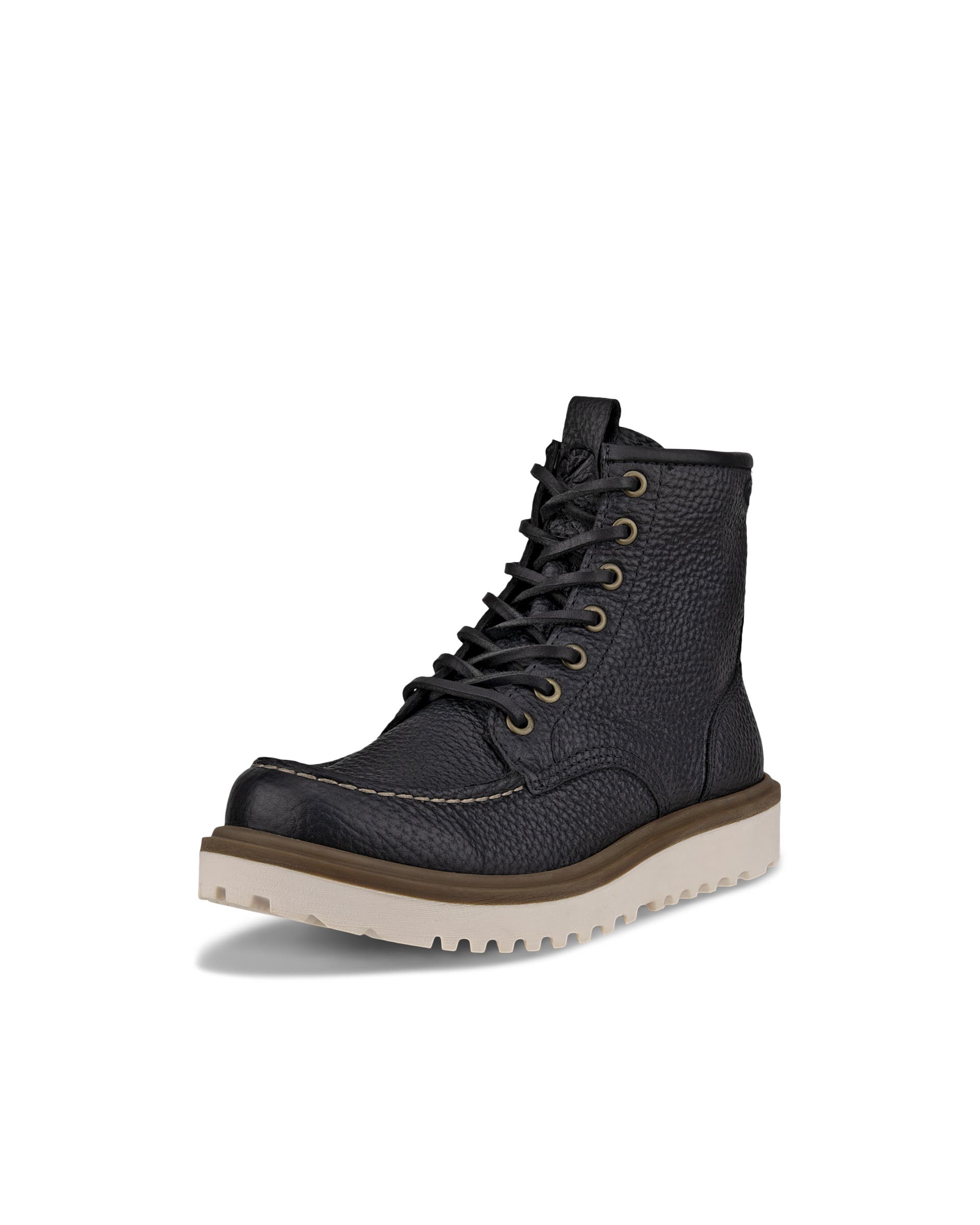 Women's ECCO® Staker Leather Moc-Toe Boot - Black - Main