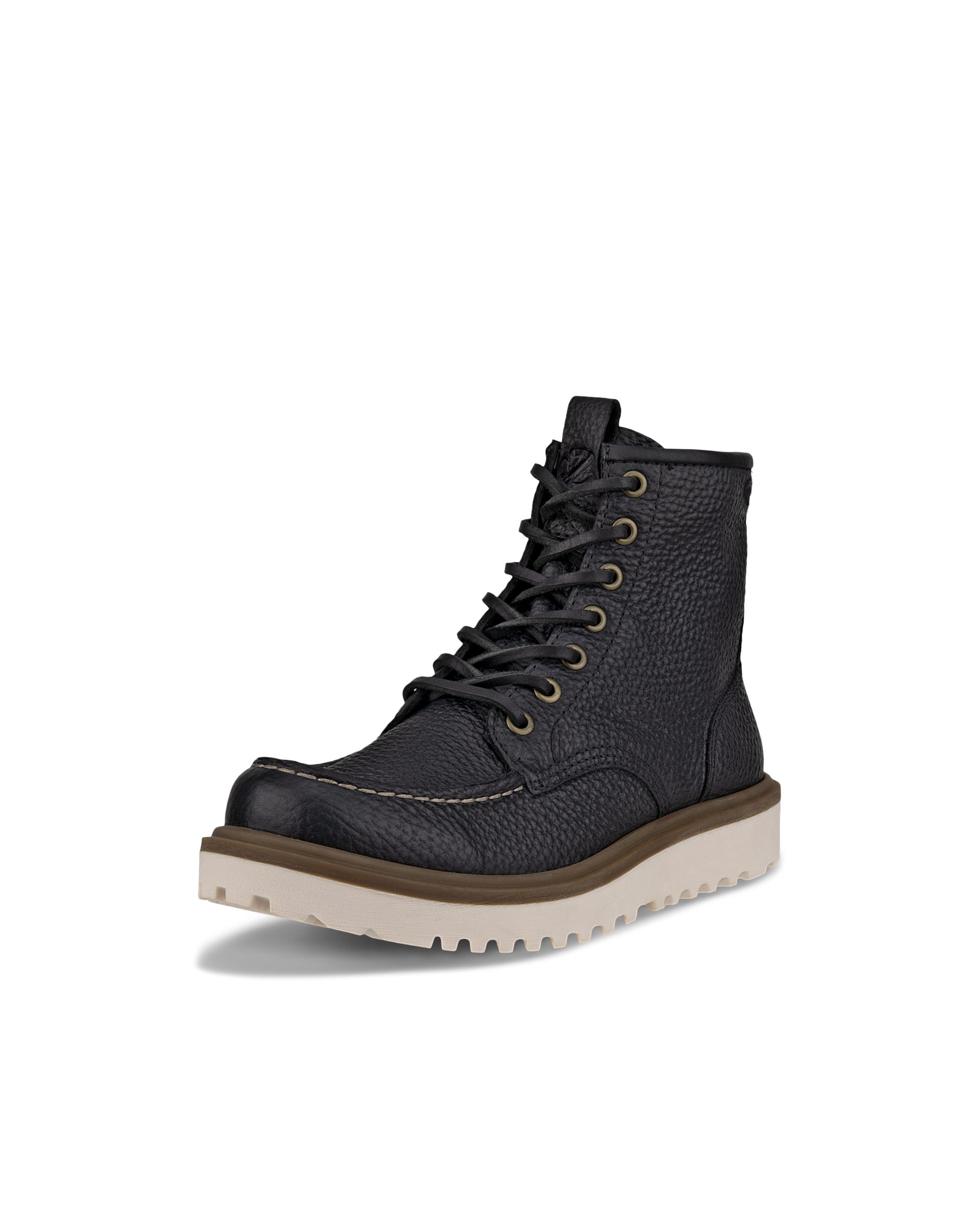Women's ECCO® Staker Leather Moc-Toe Boot - Black - Main