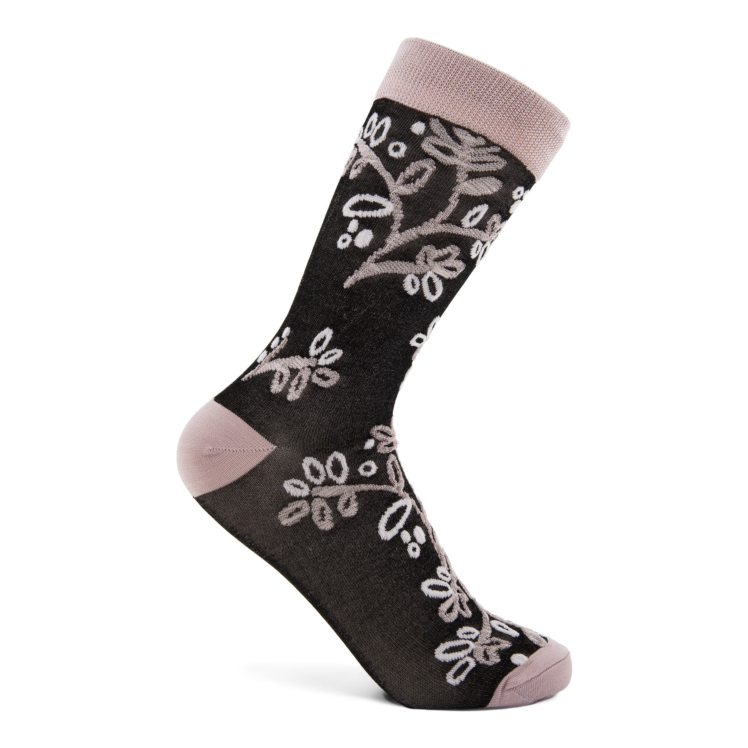 Women's ECCO® Classic Floral Mid Cut Socks - Black - Detail-1