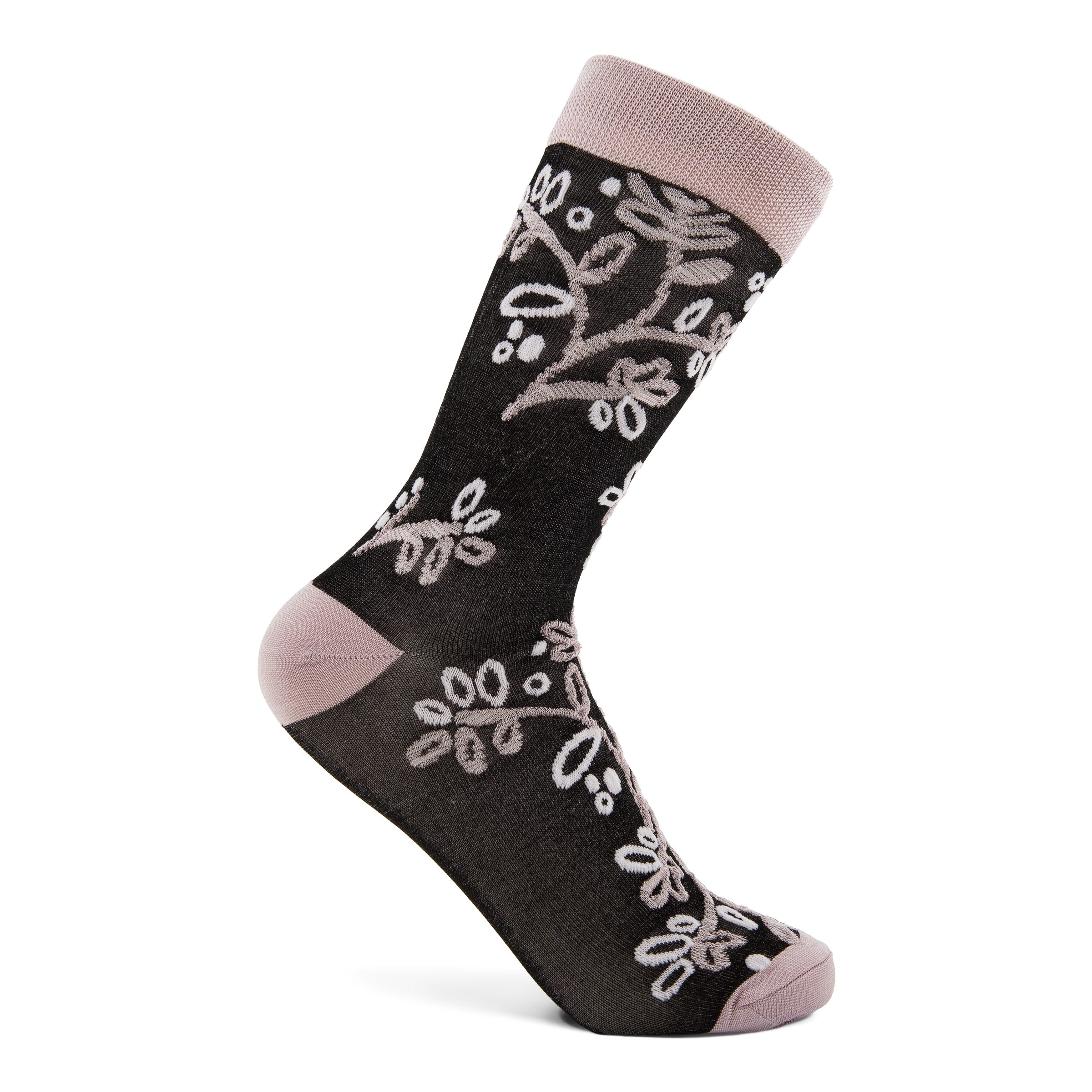 Women's ECCO® Classic Floral Mid Cut Socks - Black - Detail-1