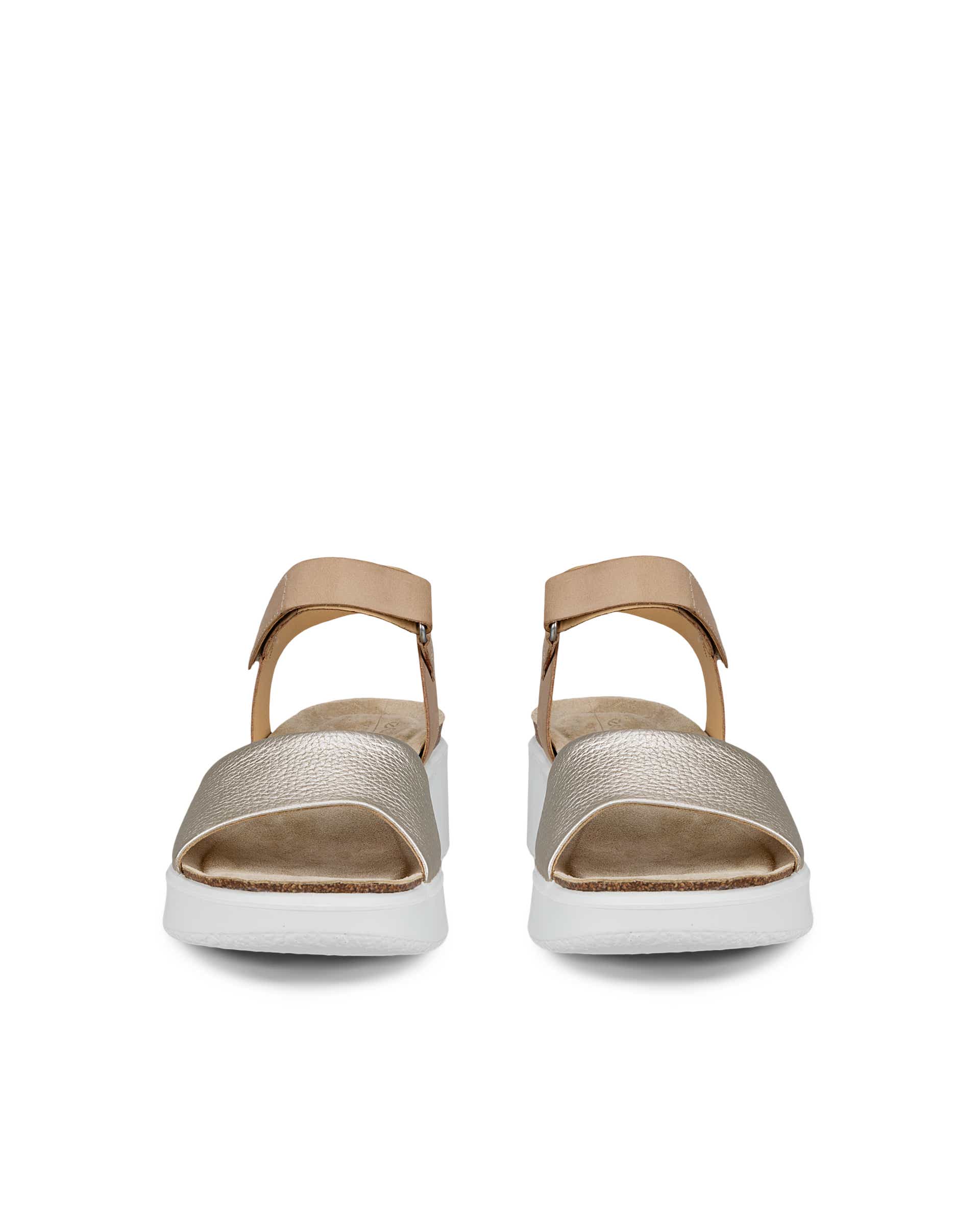 ECCO® Flowt Dames leren sandaal met kurken sleehak - Bruin - Front pair
