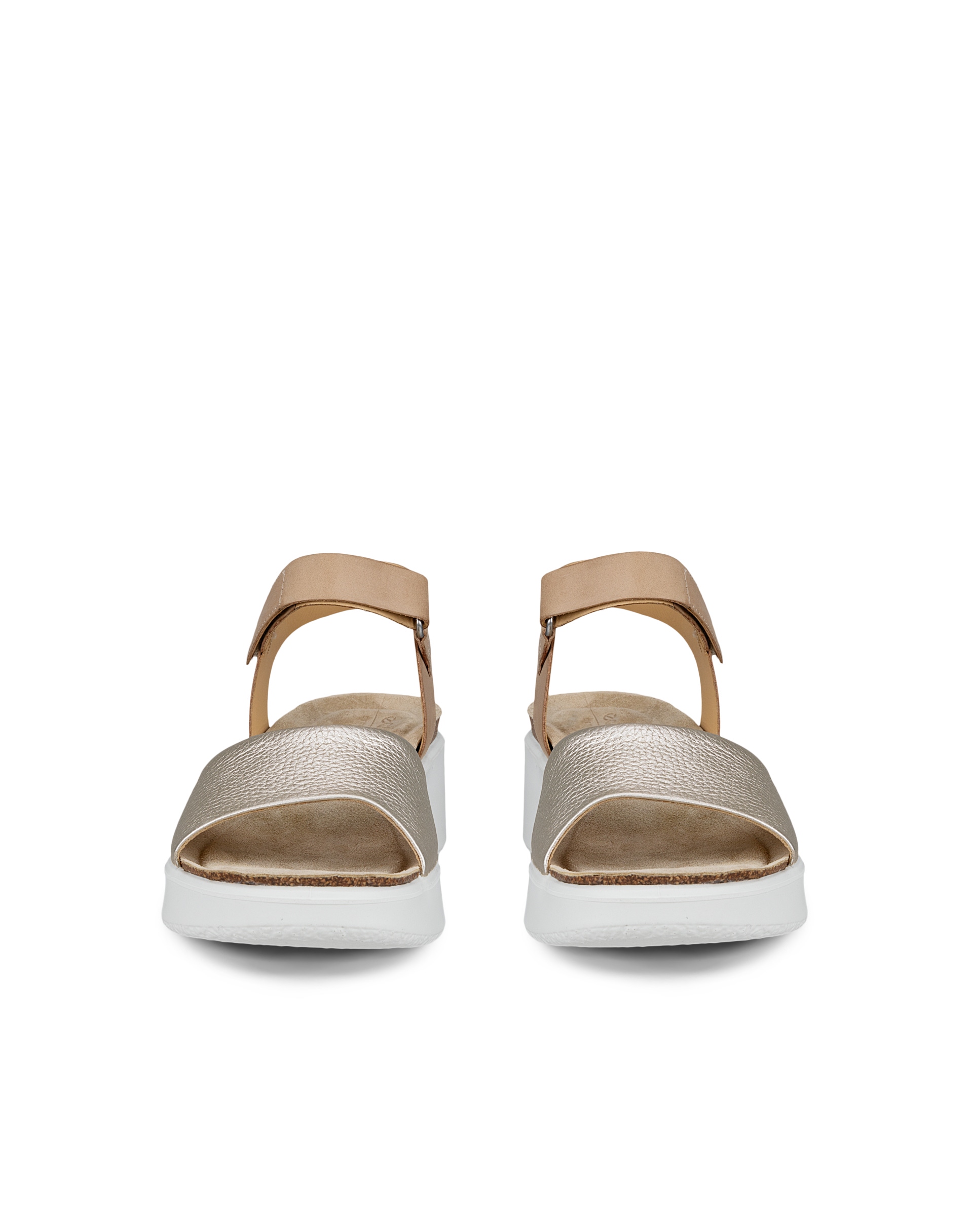 ECCO® Flowt Dames leren sandaal met kurken sleehak - Bruin - Front pair