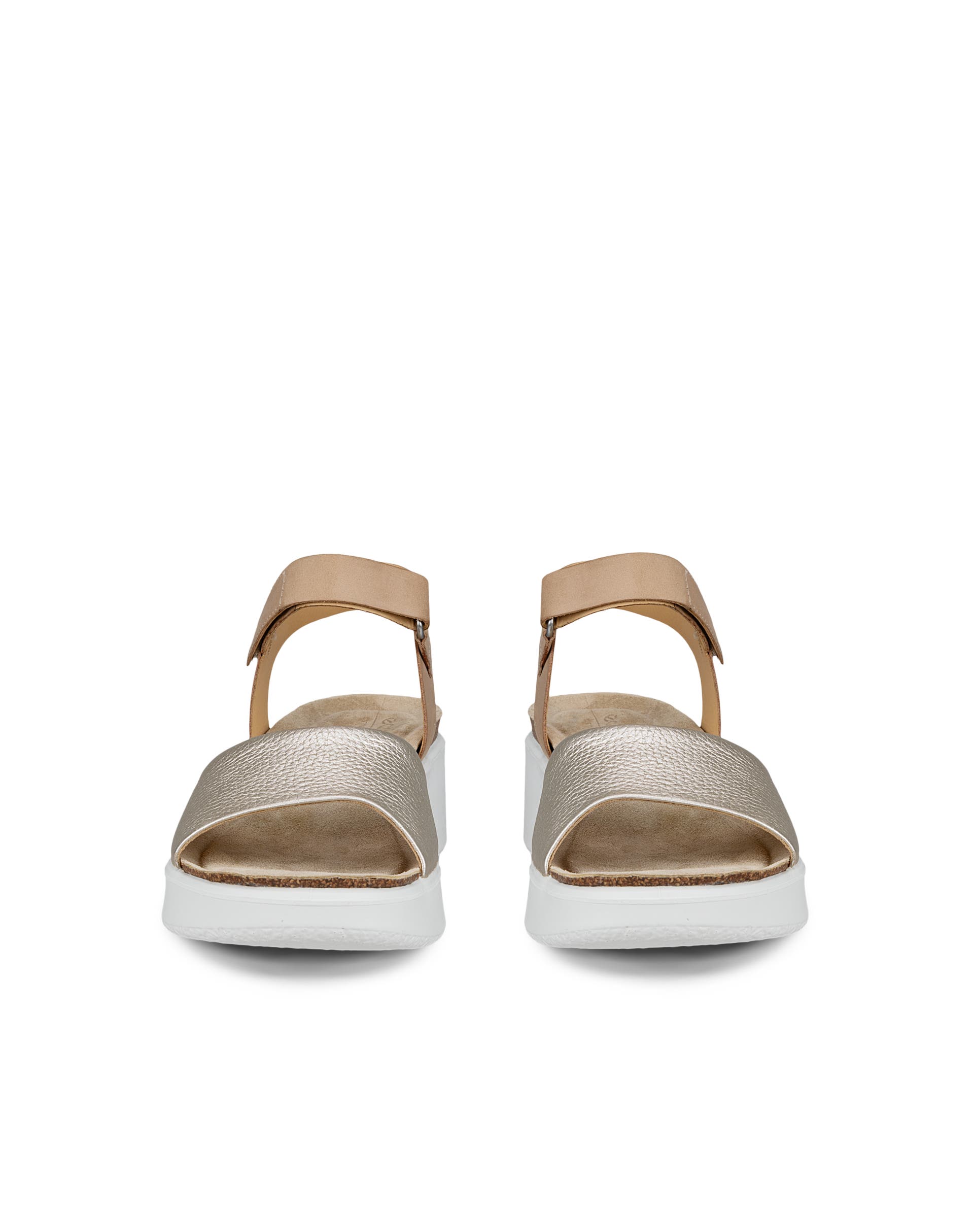 ECCO Flowt Wedge ウィメンズ レザーコルクヒールウェッジソールサンダル - ブラウン - Front pair