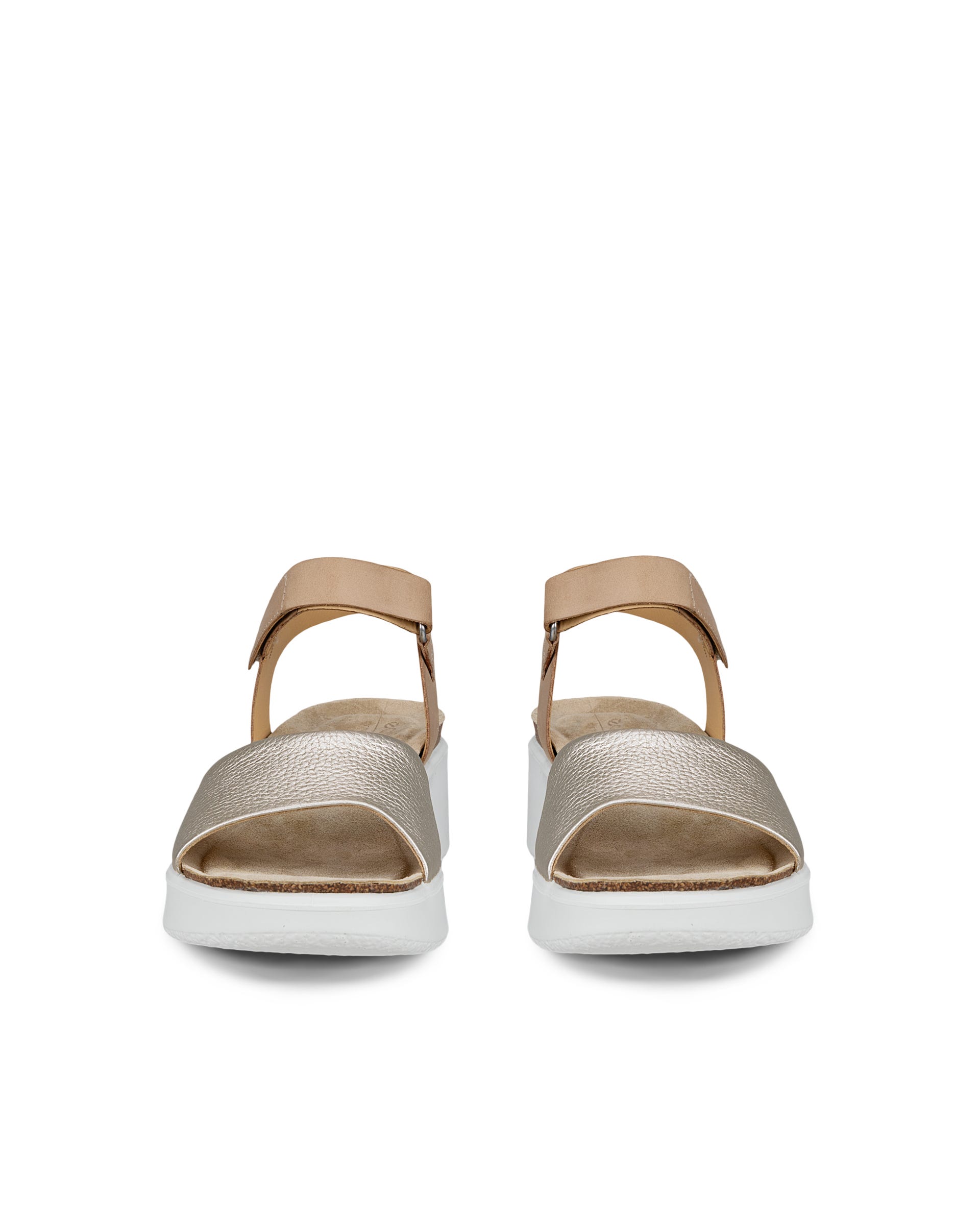 ECCO Flowt Wedge ウィメンズ レザーコルクヒールウェッジソールサンダル - ブラウン - Front pair