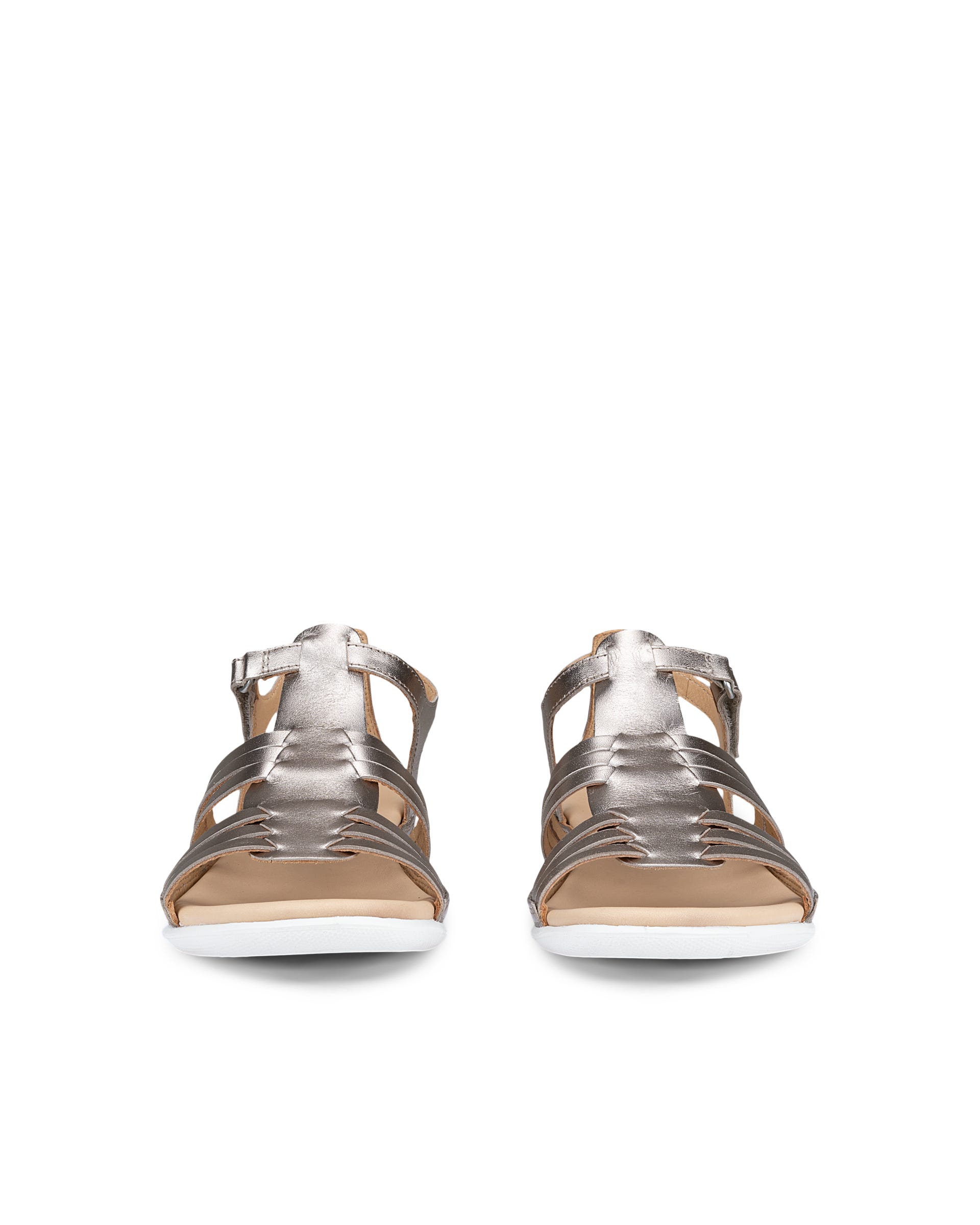 Women's ECCO® Flash Leather Flat Sandal - Beige - Front pair