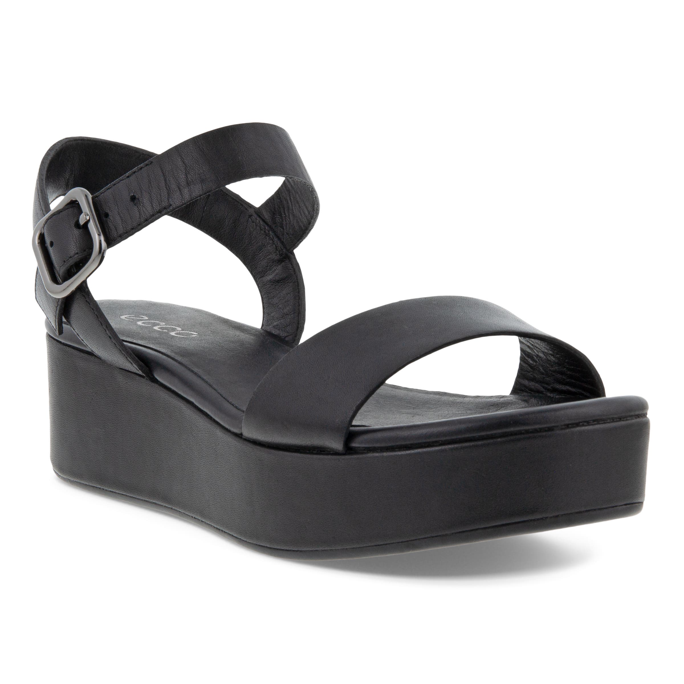 ECCO Elevate Plateau ウィメンズ レザーフラットサンダル - ブラック - Main