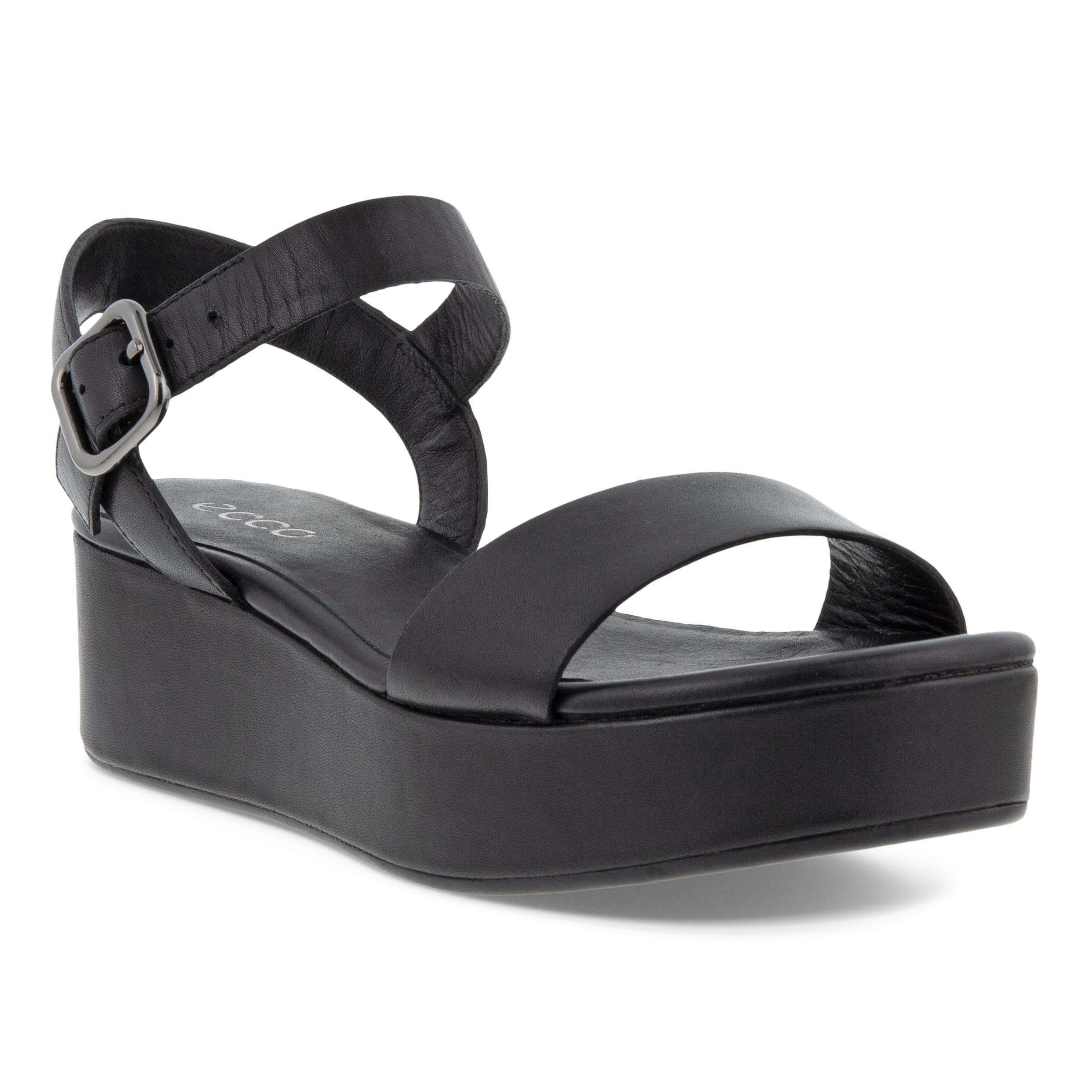 ECCO Elevate Plateau ウィメンズ レザーフラットサンダル - ブラック - Main