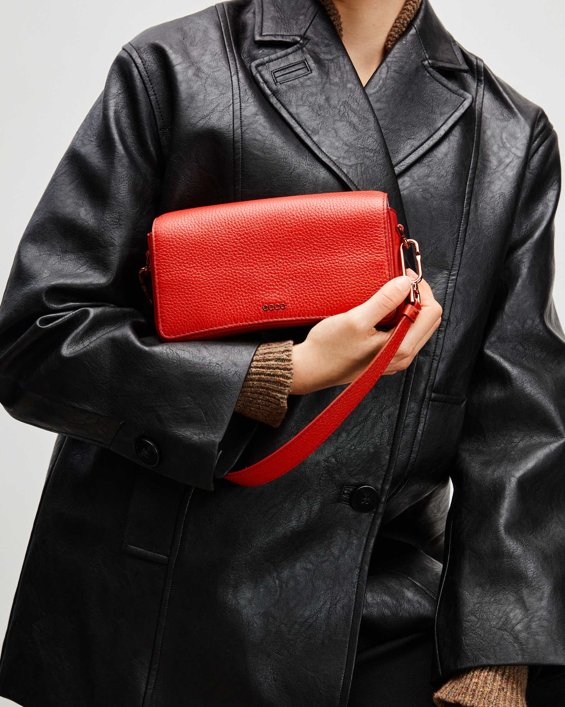 ECCO® Pinch Small Pebbled Leather Shoulder Bag - Red - Lifestyle image-1