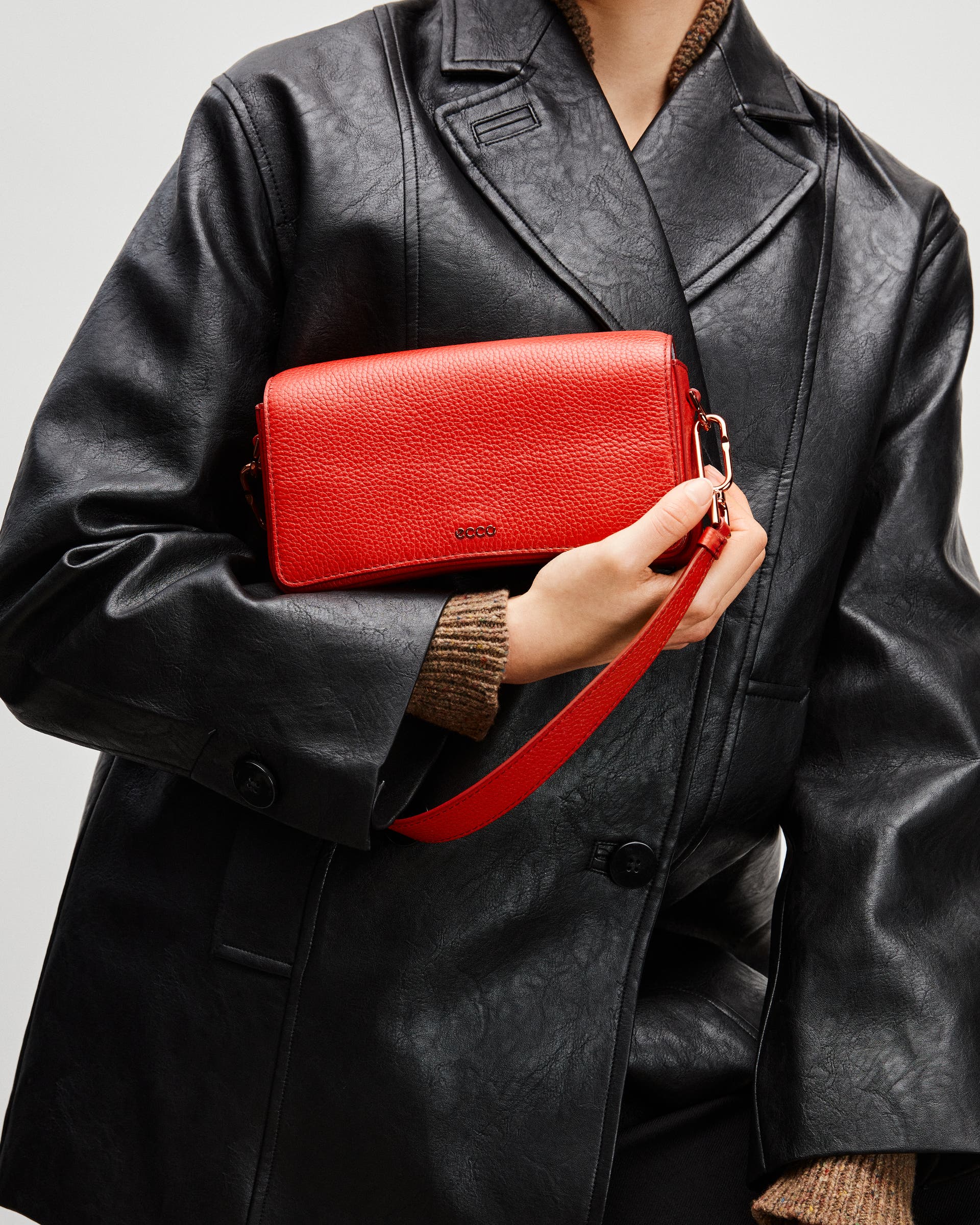 ECCO® Pinch Small Pebbled Leather Shoulder Bag - Red - Lifestyle image-1