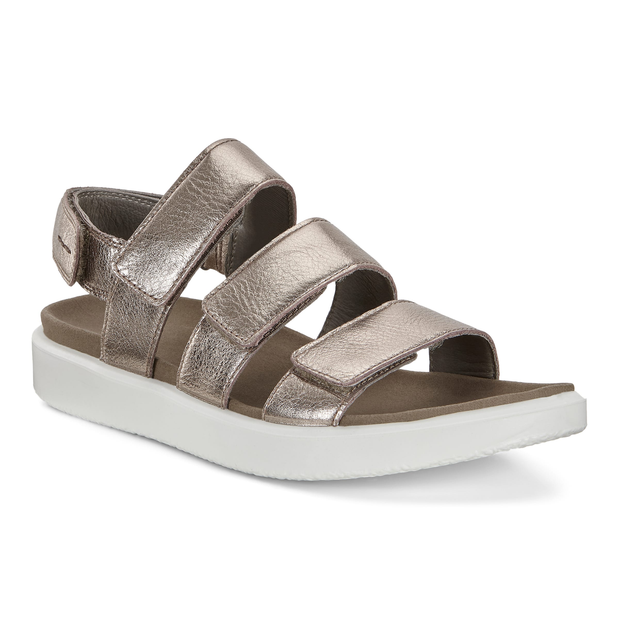 Women's ECCO® Flowt Leather Flat Sandal - Grey - Main