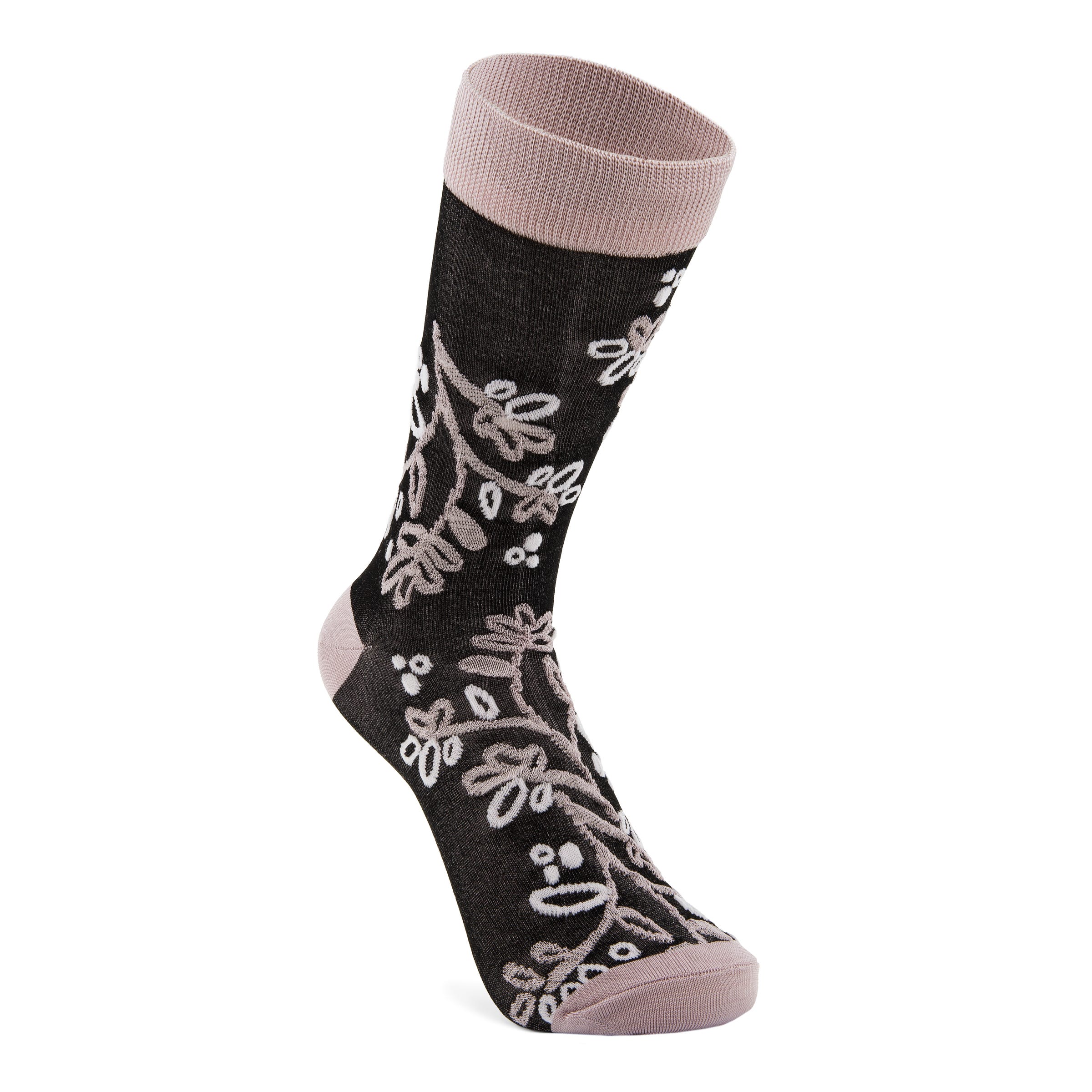 Women's ECCO® Classic Floral Mid Cut Socks - Black - Main