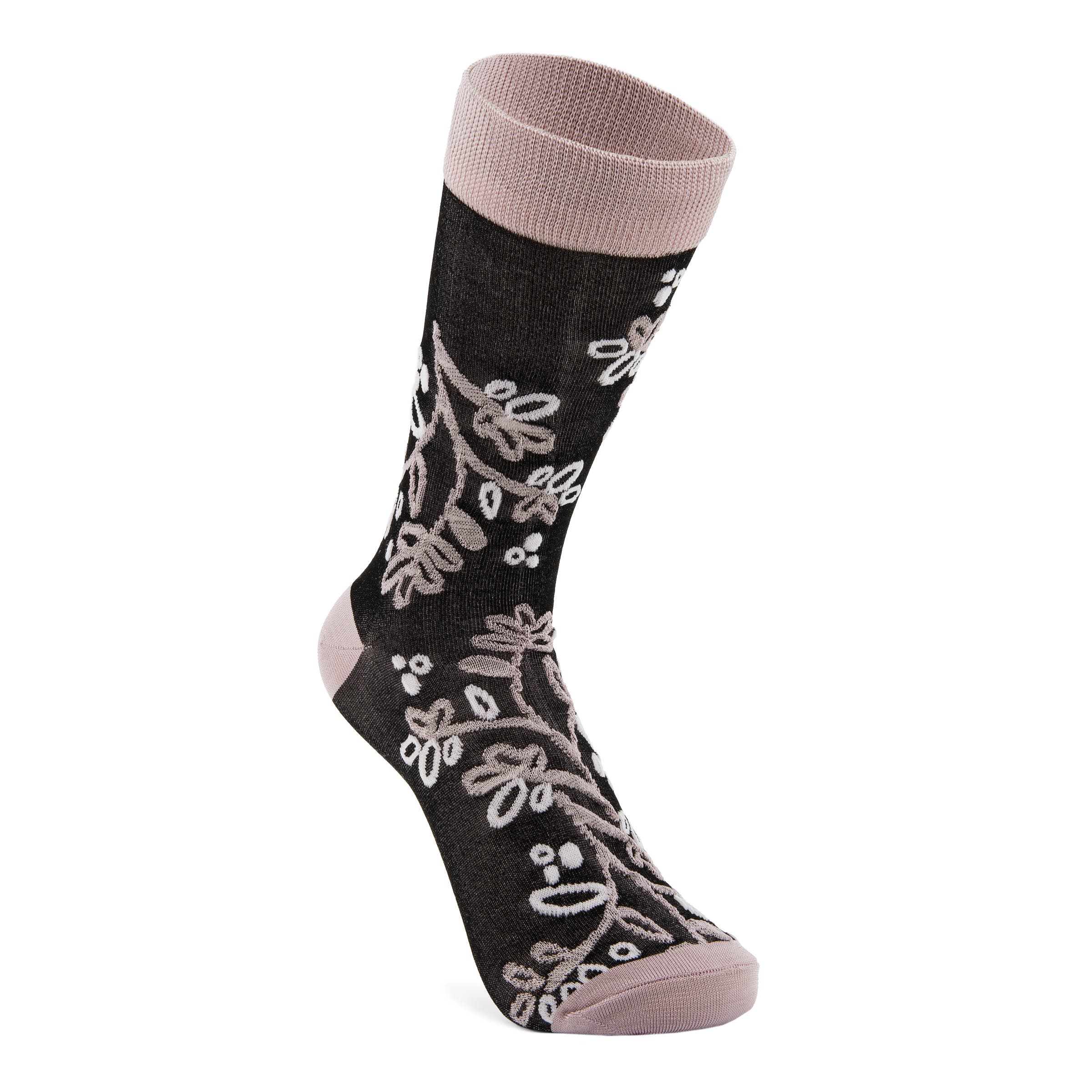Women's ECCO® Classic Floral Mid Cut Socks - Black - Main