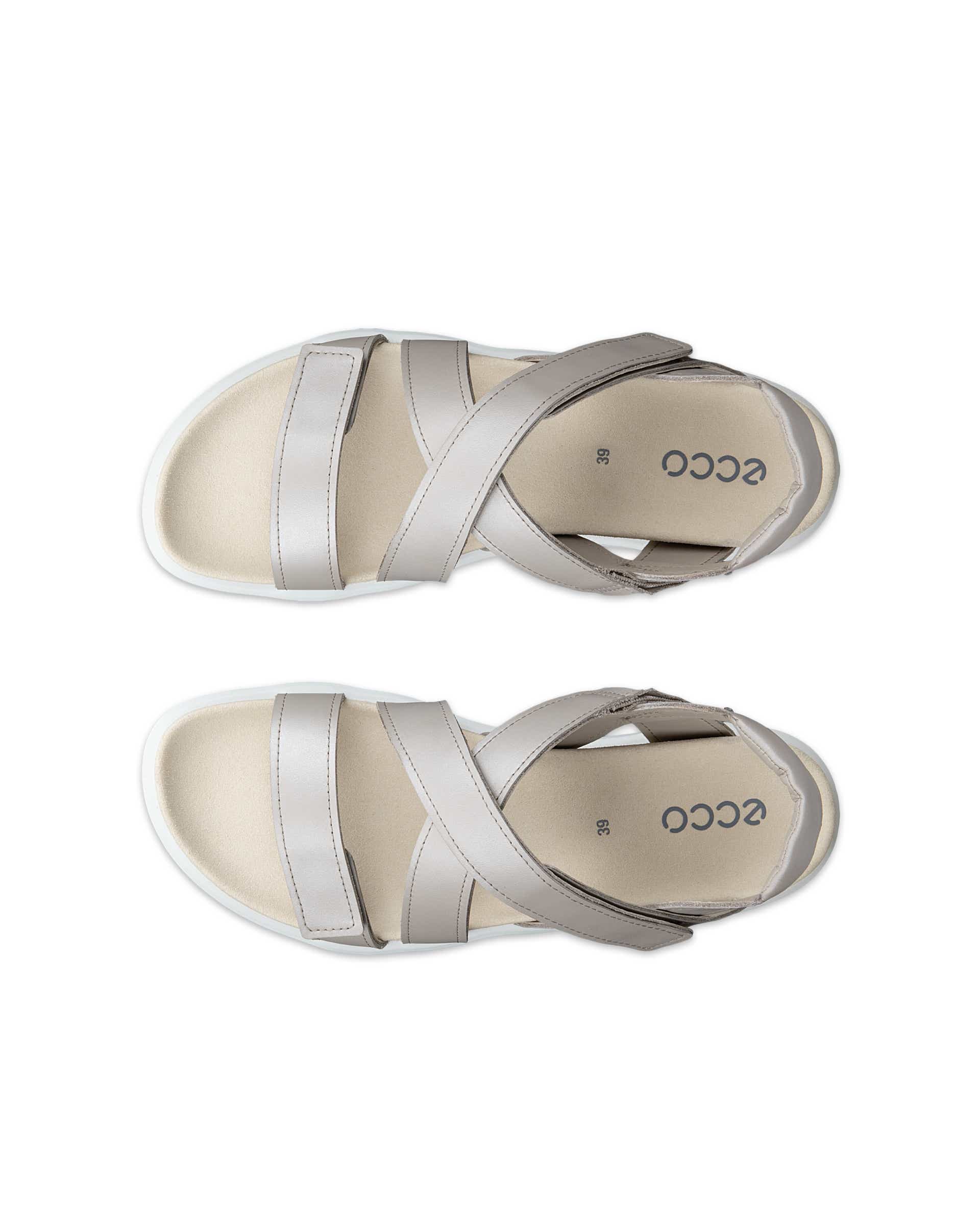 Women's ECCO® Soft Sandal Leather Two Strap Sandal - Gold - Top left pair