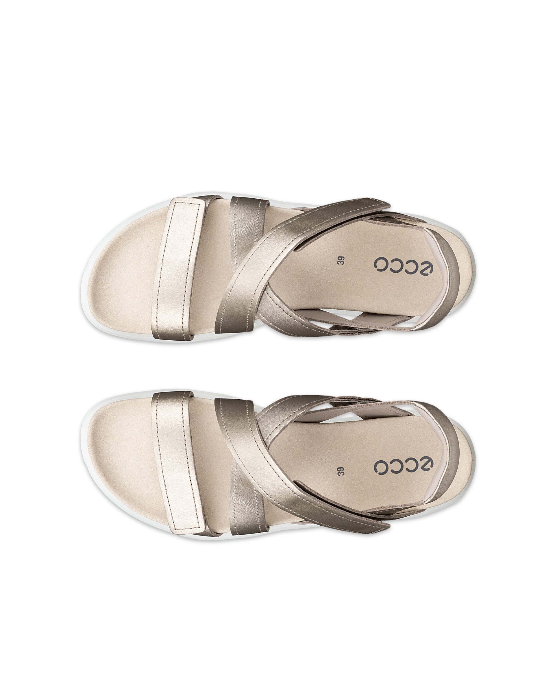 ECCO® SOFT SANDAL Damen Ledersandale mit zwei Riemen - Gold - Top left pair