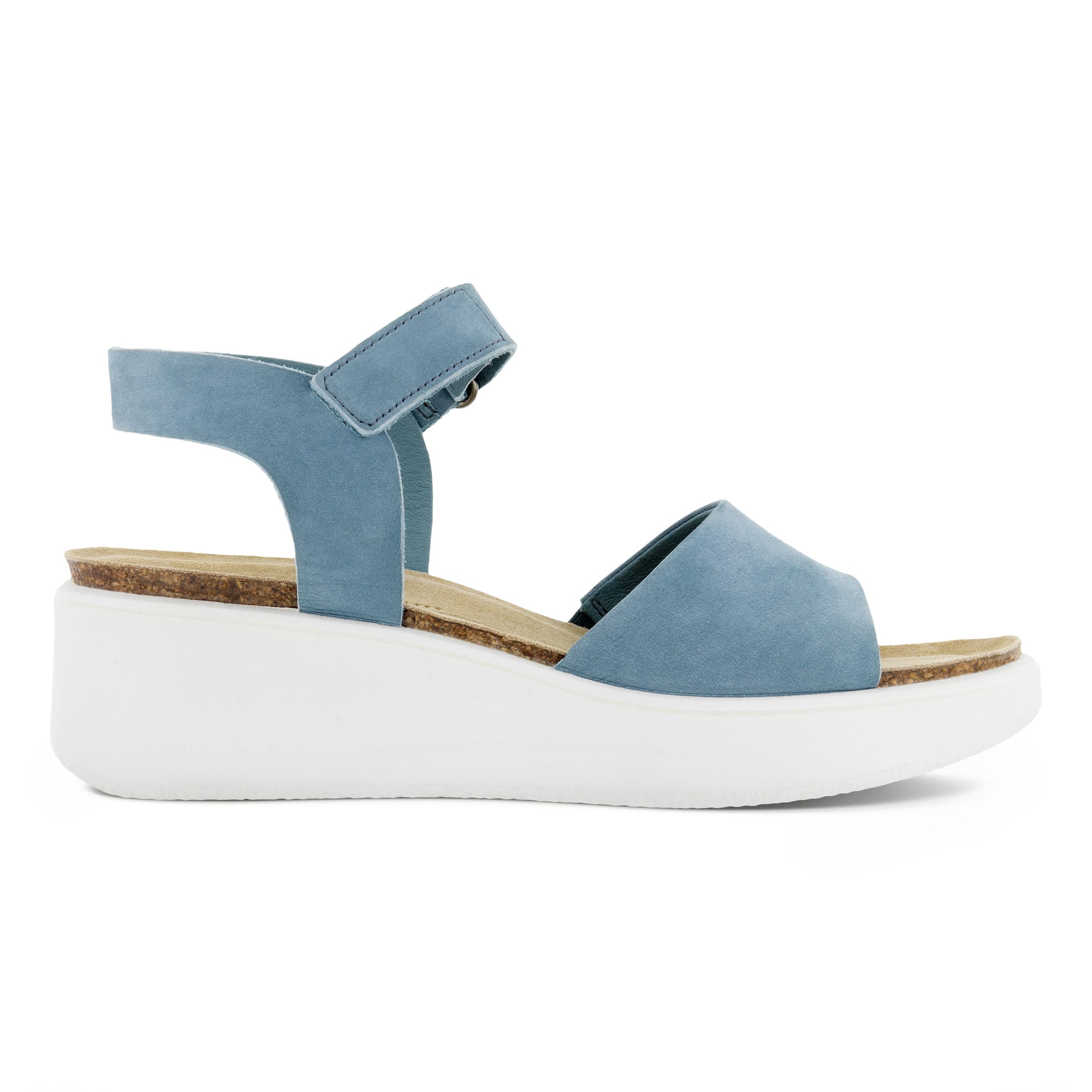 Women's ECCO® Flowt Wedge Leather Cork Heeled Sandal - Blue - Outside