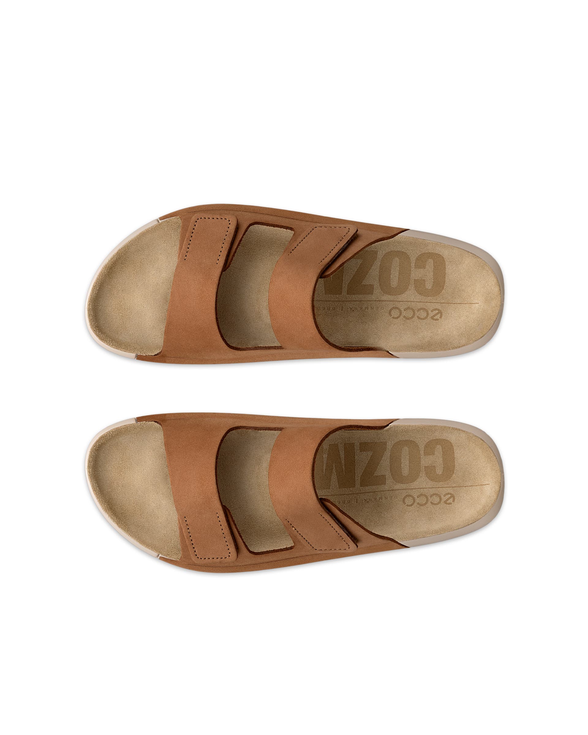 Women's ECCO® Cozmo Nubuck Two Strap Sandal - Brown - Top left pair