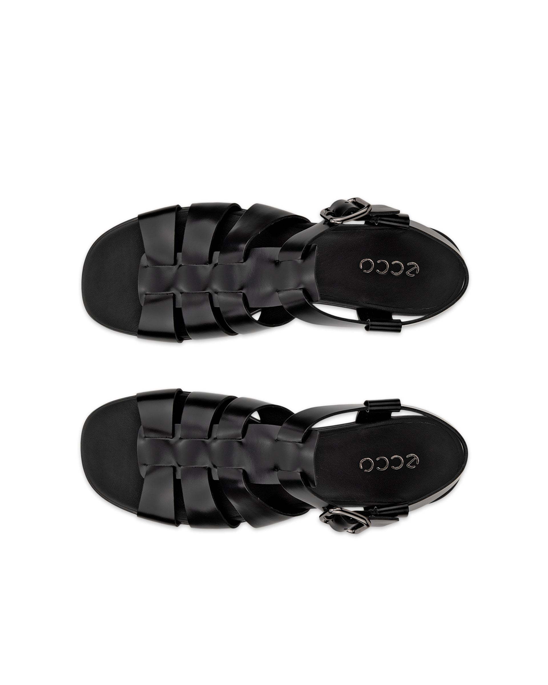 Women's ECCO® Sculpted Alba 25 Leather Fisherman Heel Sandal - Black - Top left pair