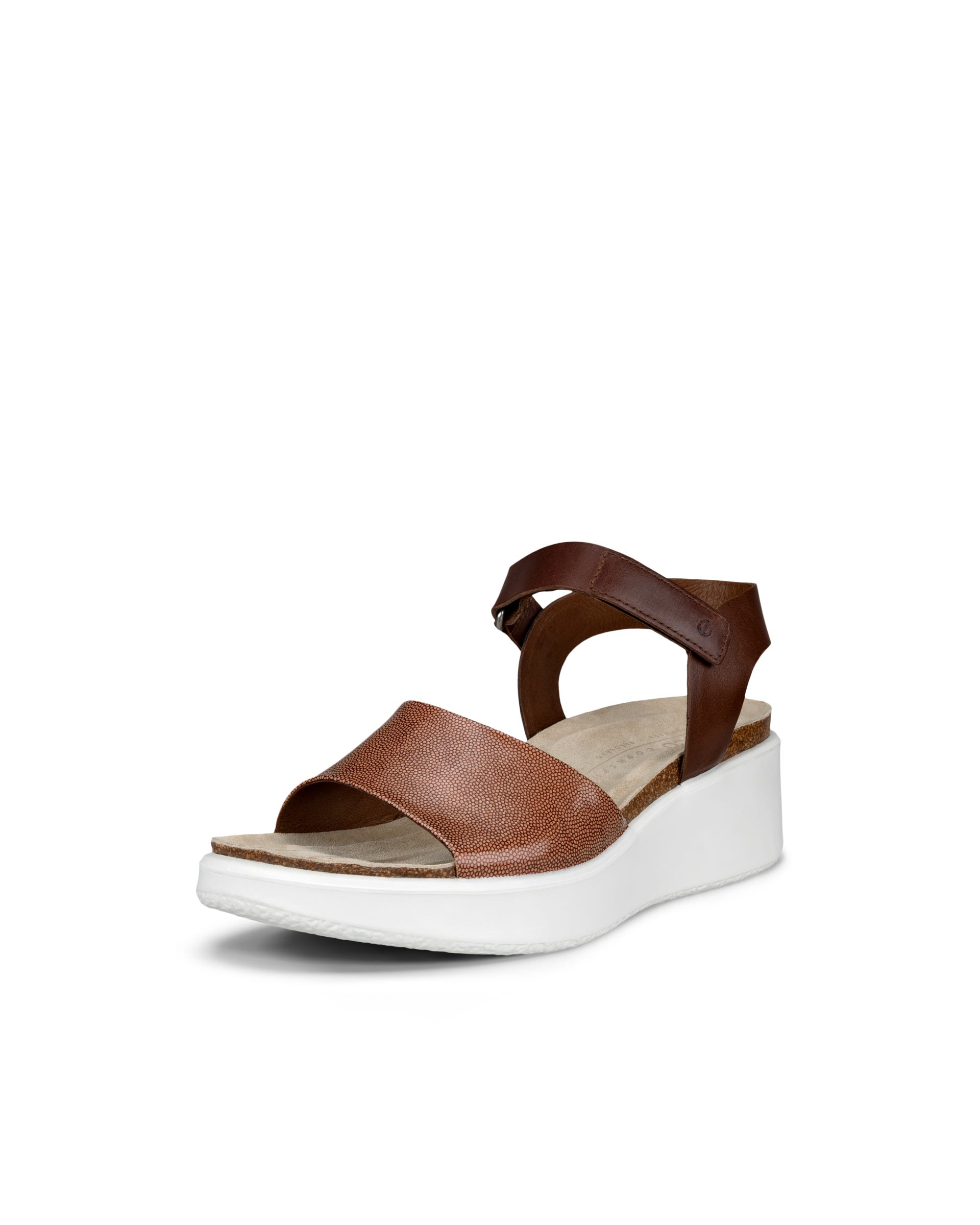 Women's ECCO® Flowt Wedge Leather Cork Heeled Sandal - Brown - Main