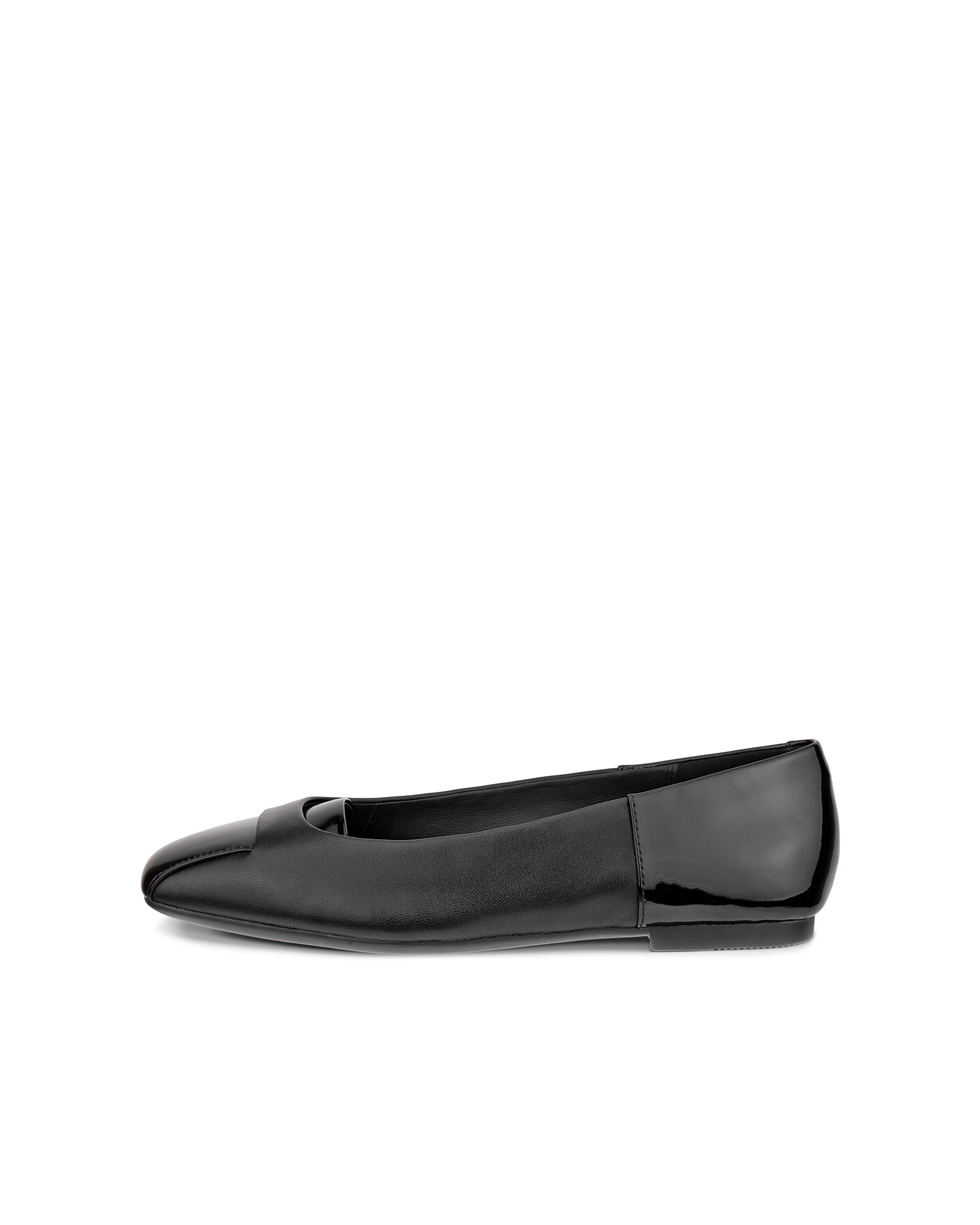 Women's ECCO® Margot Leather Ballerina Flat - Black - Outside