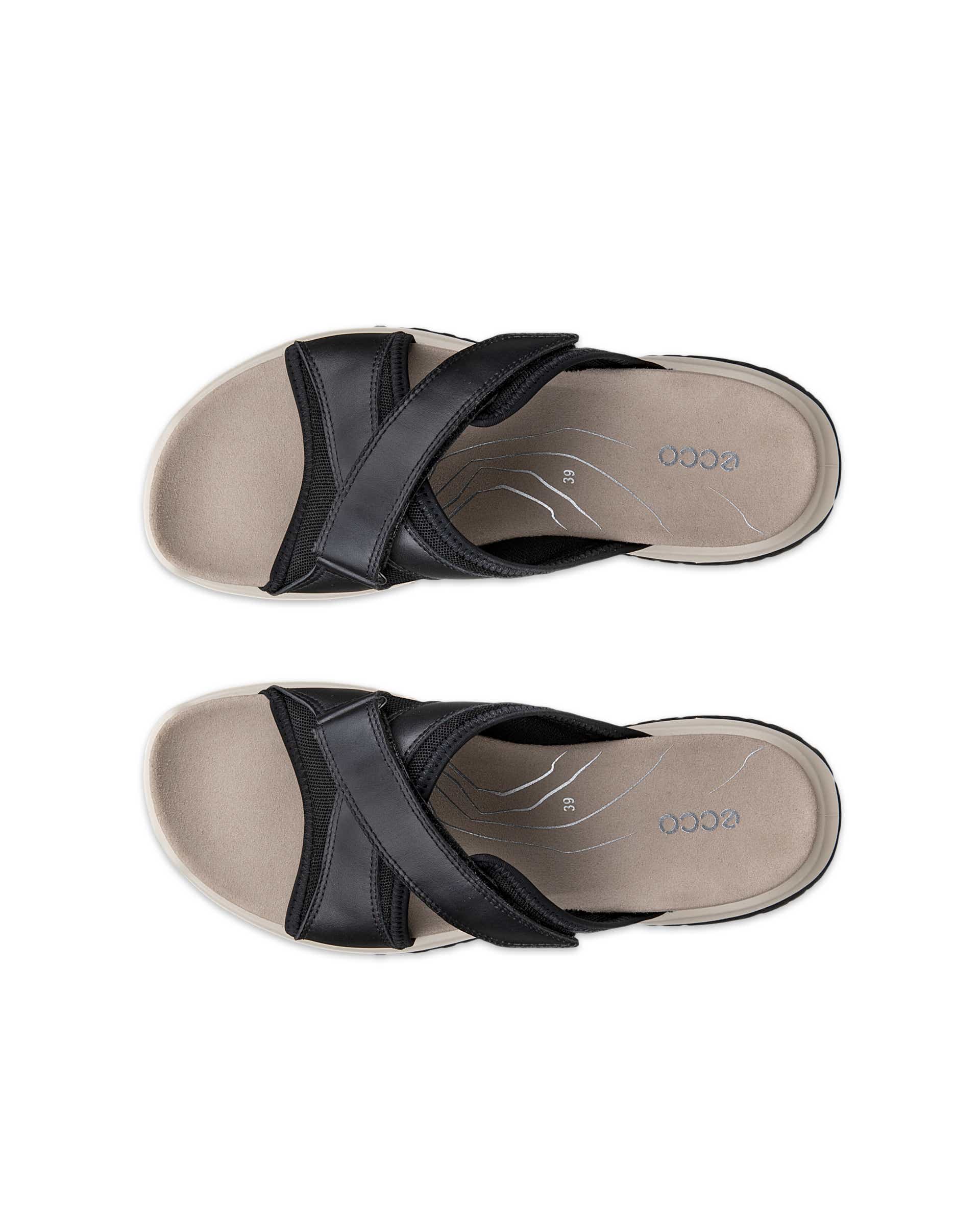 Women's ECCO® Offroad Roam Leather Slide Sandal - Black - Top left pair